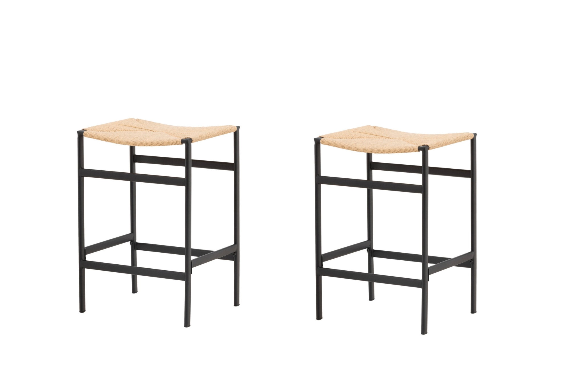 Venture Home Barhocker »Polly, 2er-Set Barhocker mit Seil-Sitz, Stahlbeine, 120 kg« Set, 2 Stk. tlg. Tresenstuhl, Geflecht, Gummibaumholz, Stahlrahmen, Boho