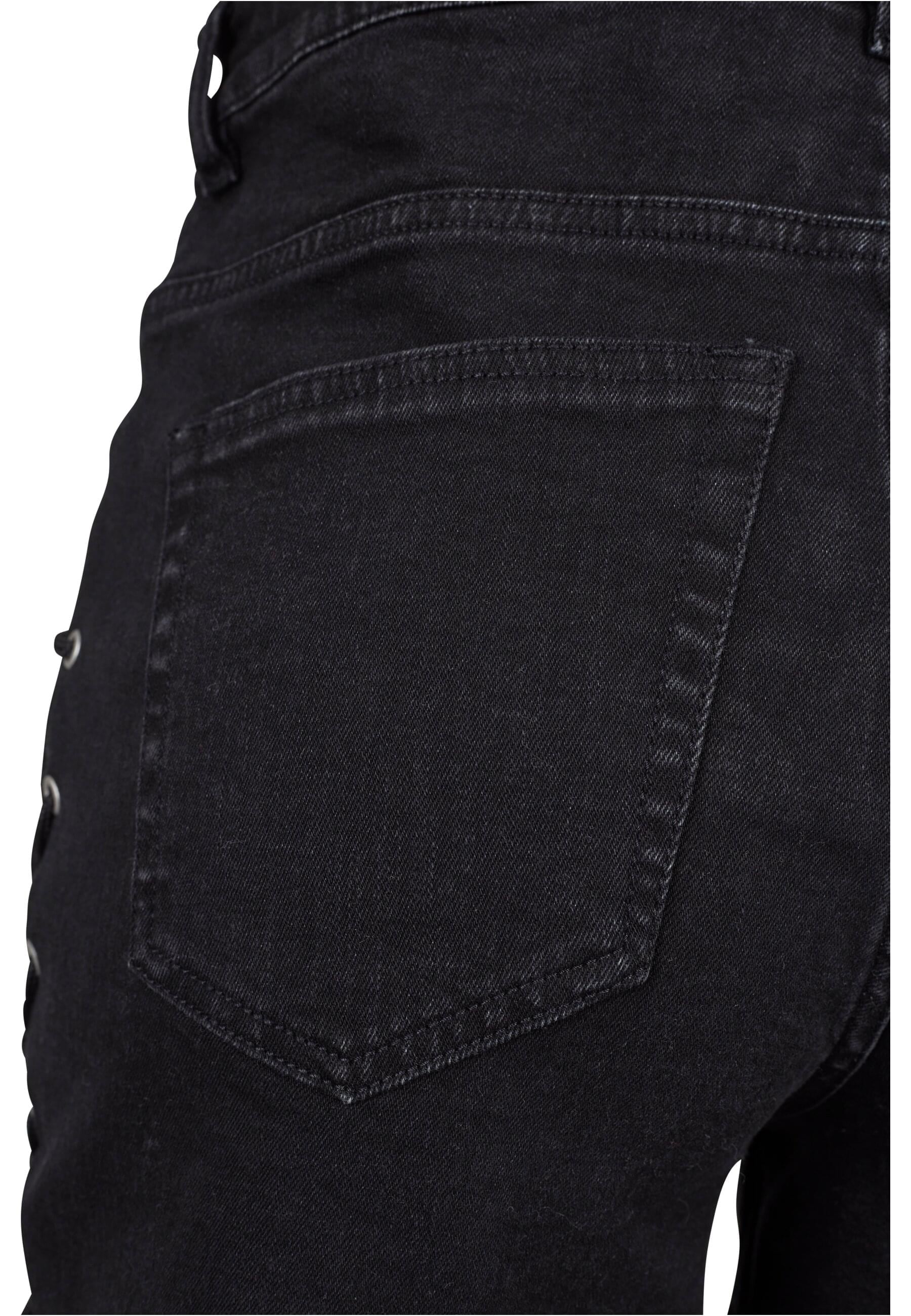 URBAN CLASSICS Stoffhose »Urban Classics Damen Ladies Highwaist Denim Lace Up Shorts«, (1 tlg.)