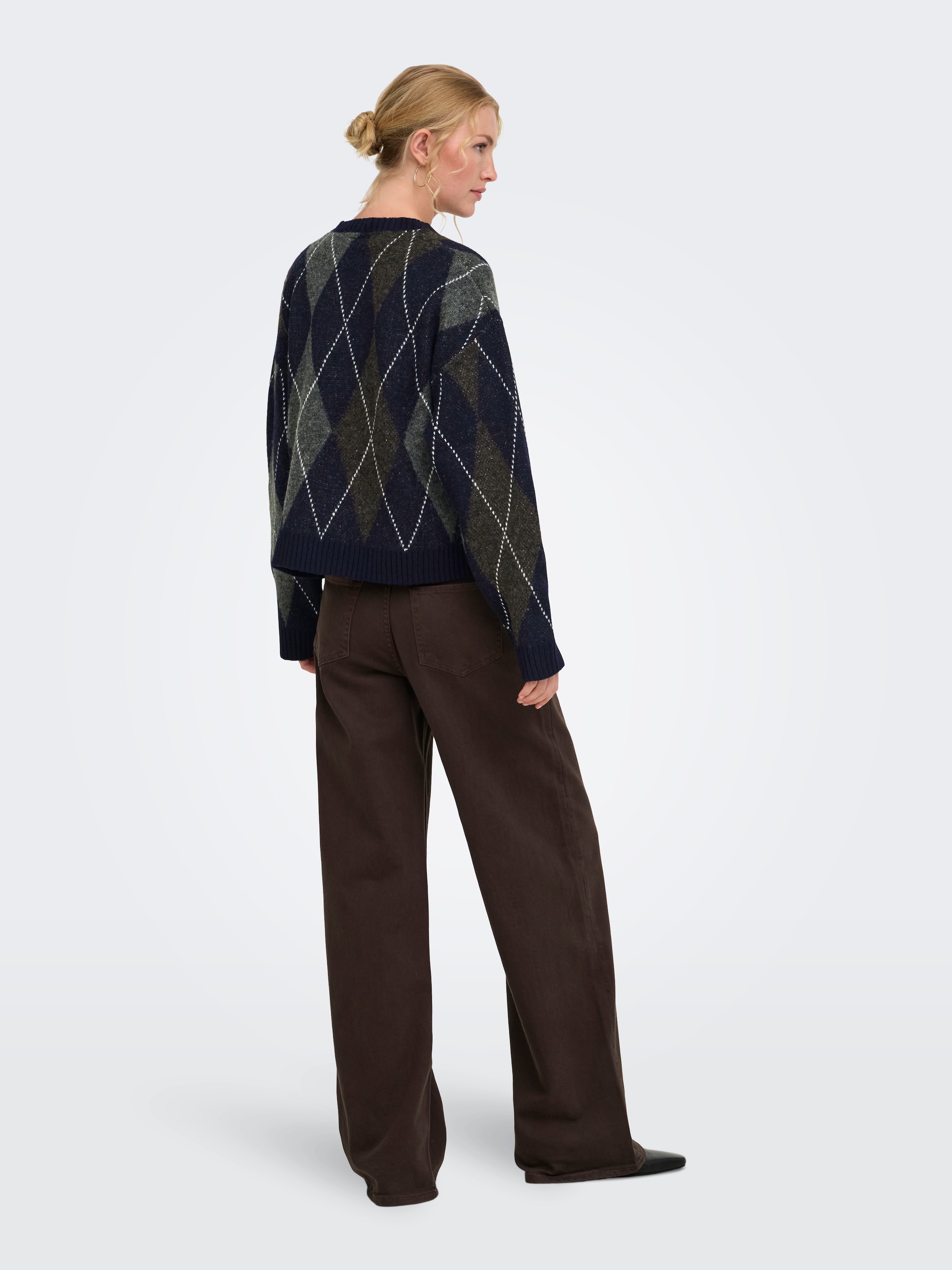 ONLY Strickpullover »ONLRHOMBUS HARLEQUIN PULLOVER KNT NOOS« Materialmix mit Wolle und Stretch