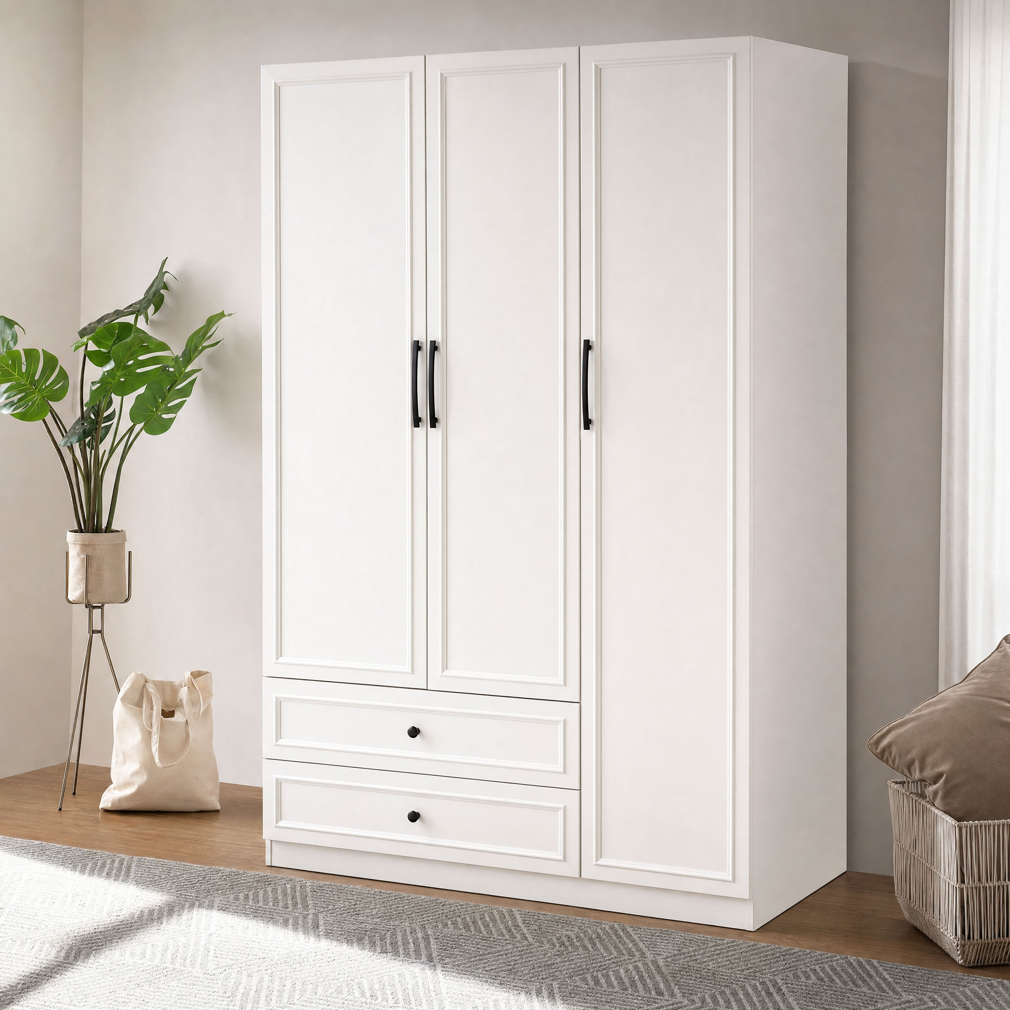 OTTO home Kleiderschrank "Arrian 120 cm Weiß 3-türiger Drehtürenschrank im Landhausstil" Zeitloses Landhausdesign trifft auf durchdachte Stauraumlösungen