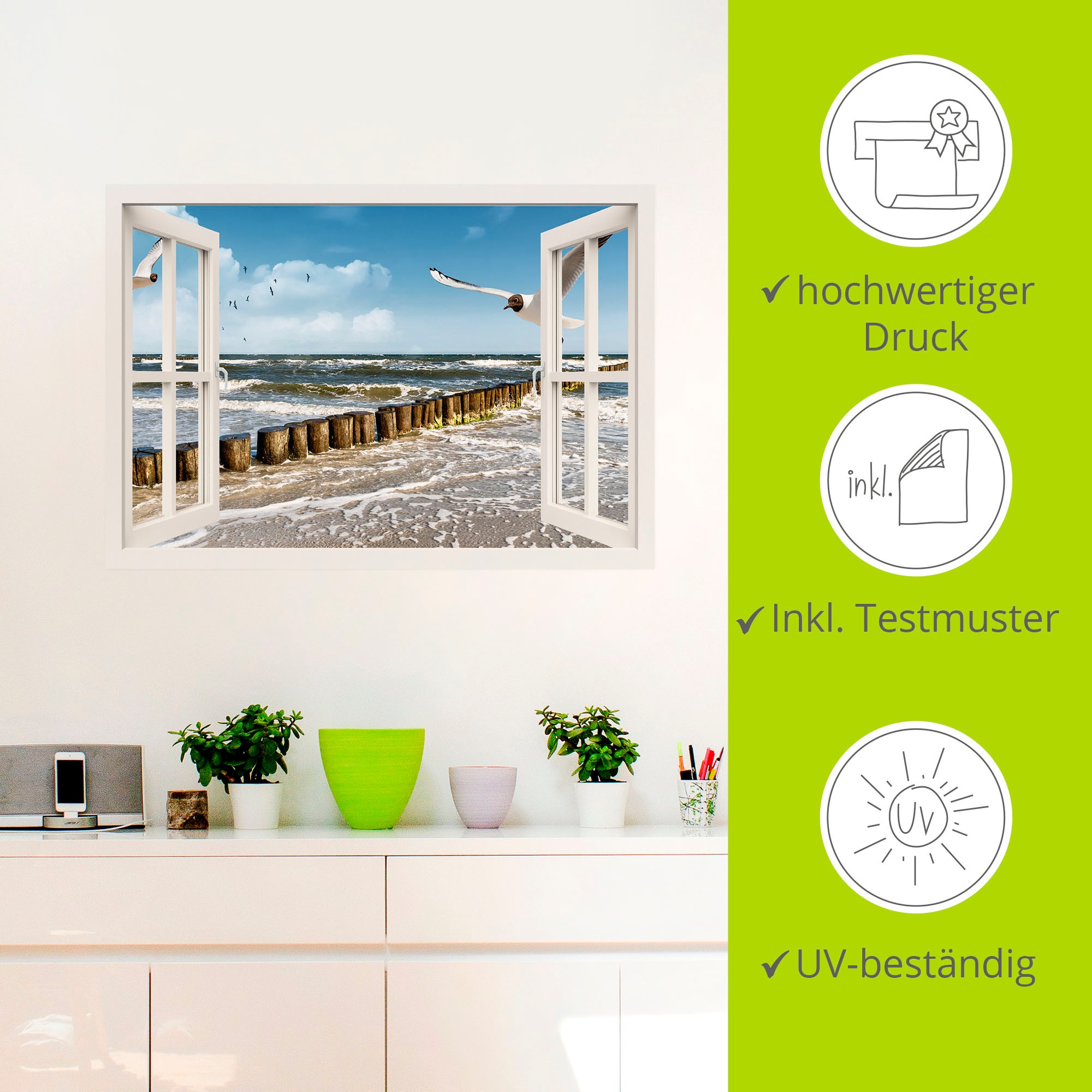Artland Wandbild »Fensterblick - Ostsee«, Fensterblick, (1 St.), als Leinwandbild, Poster, Wandaufkleber in verschied. Größen