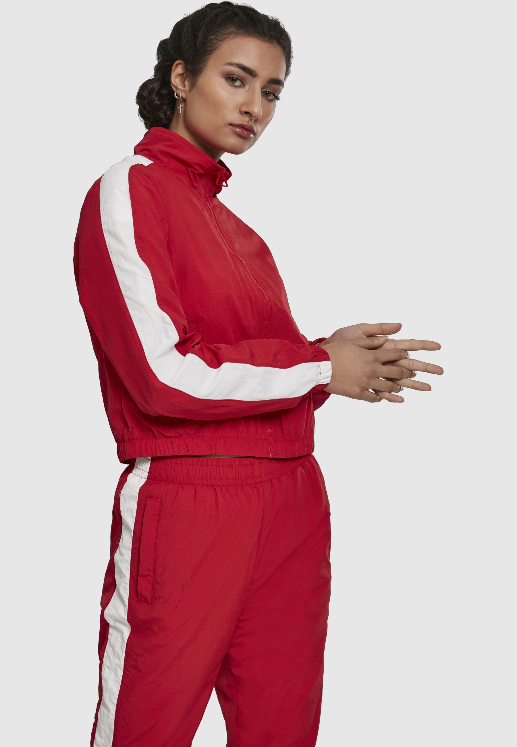 URBAN CLASSICS Allwetterjacke »Urban Classics Damen Ladies Short Striped Crinkle Track Jacket« 1 Stk. tlg. ohne Kapuze