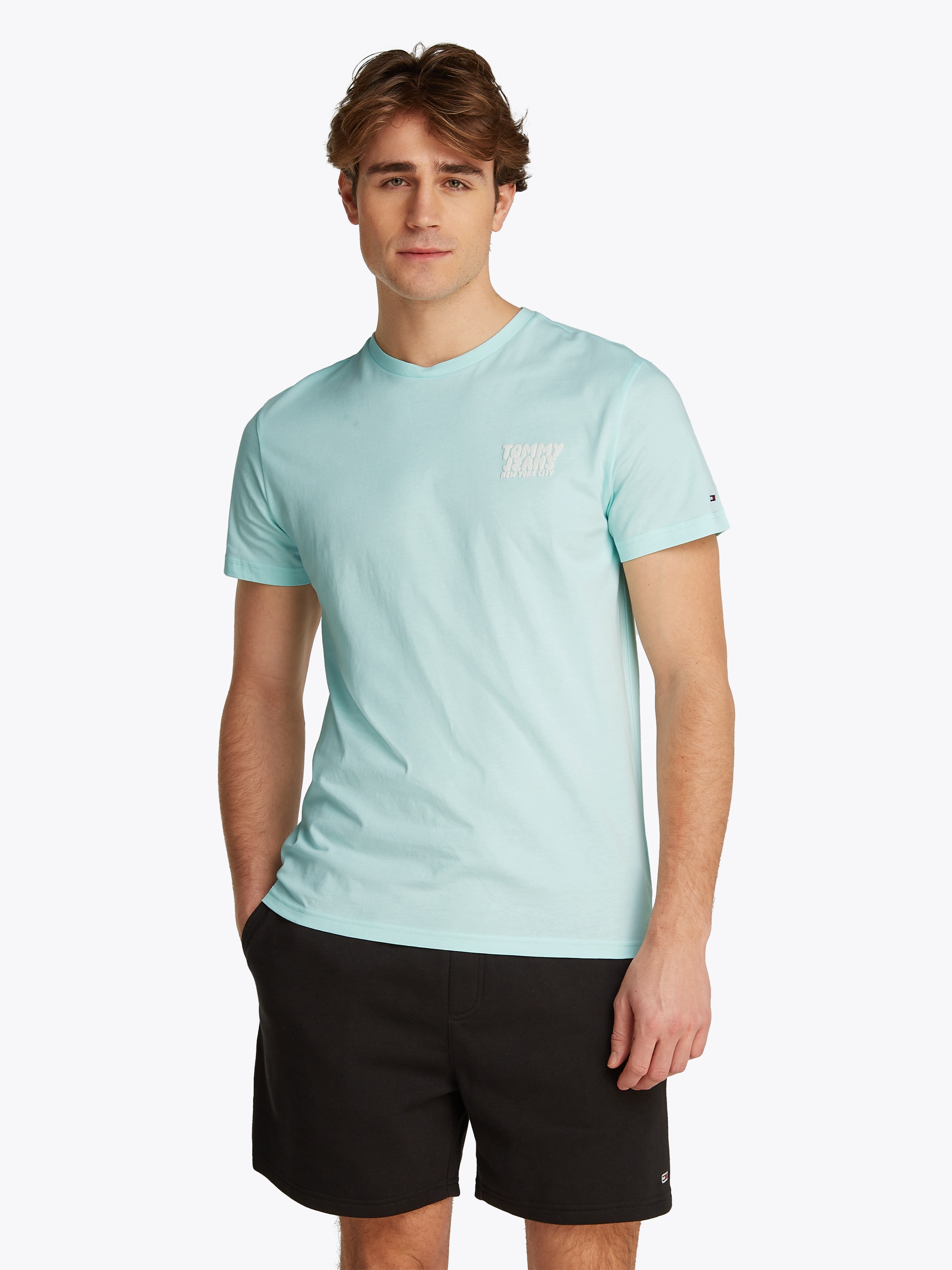 Tommy Jeans T-Shirt "TJM SLIM BUBBLE PRINT SS TEE EXT", mit gummierten Prin günstig online kaufen