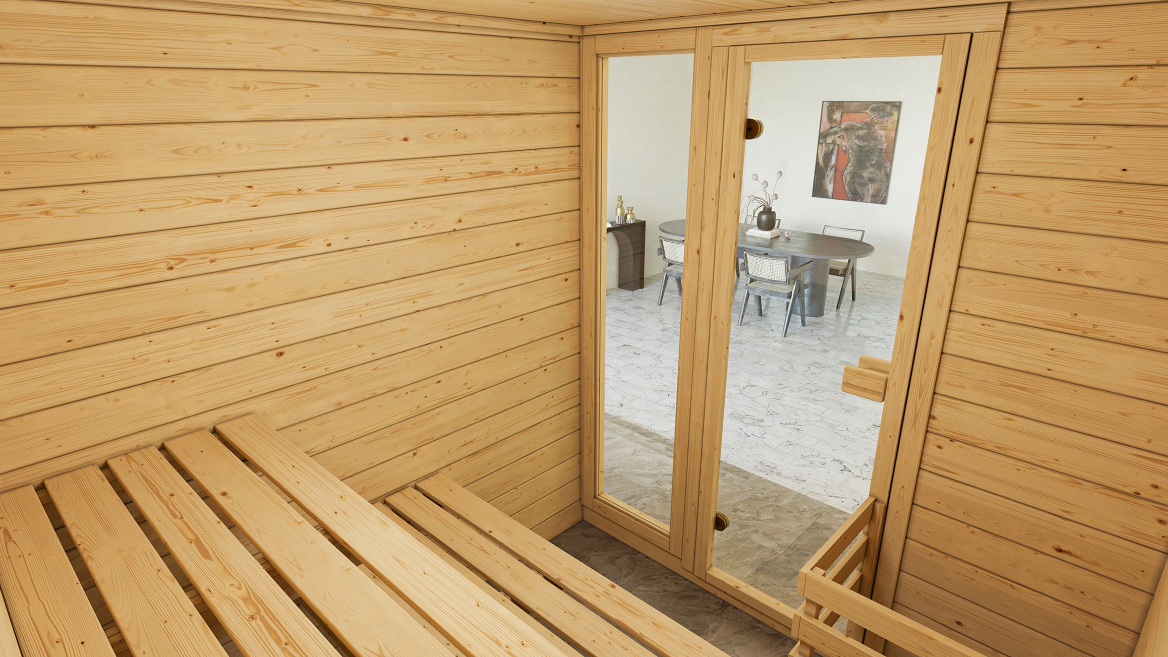 weka Sauna »Massivholzsauna VALIDA 3«, Blockbohlen, Fensterelement, moderne Ganzglastür