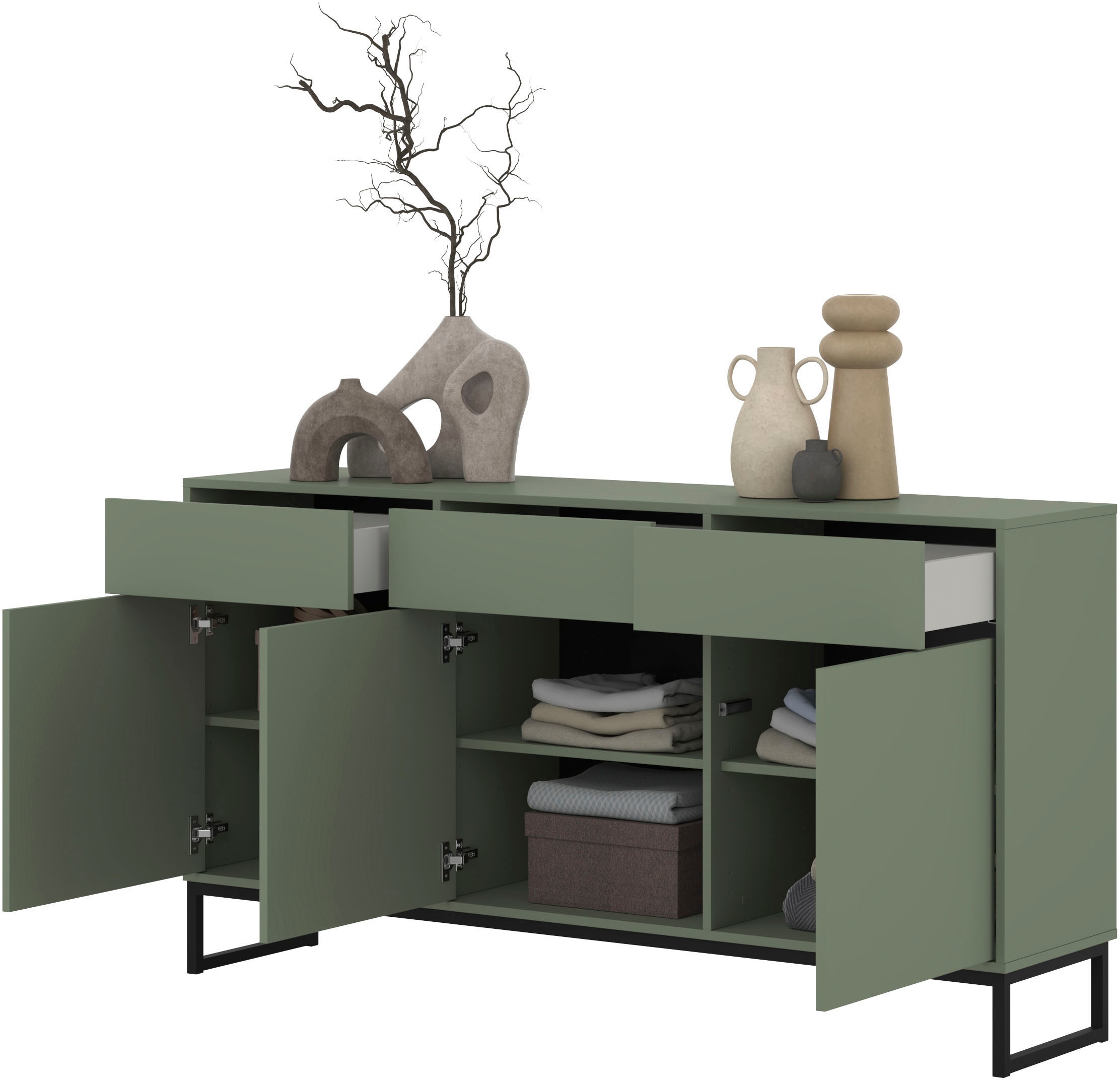 OTTO home Sideboard »Loft, Breite 157 cm, grifflose Kommode 3 Türen/3 Schubkästen.« Schubladenschrank mit viel Stauraum, Einlegeböden verstellbar