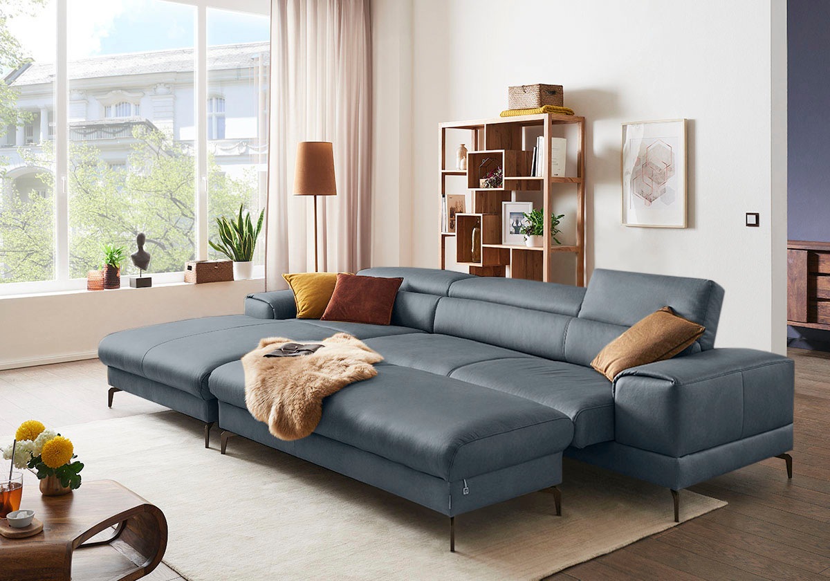 W.SCHILLIG Ecksofa »piedroo, Designsofa mit tollem Sitzkomfort, bequem und elegant, L-Form«, Kopfteilverstellung, wahlweise mit Sitztiefenverstellung, Breite 343cm