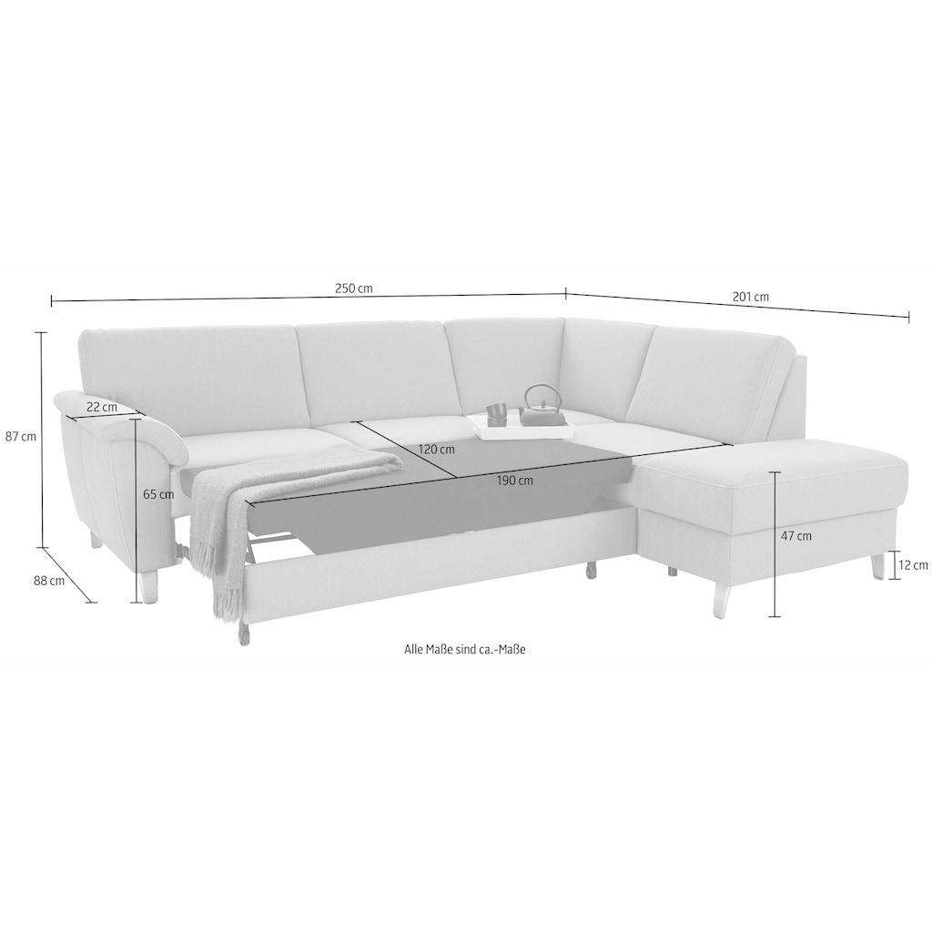 sit&more Ecksofa »Texel L-Form«, mit Federkern, wahlweise mit Bettfunktion und Bettkasten