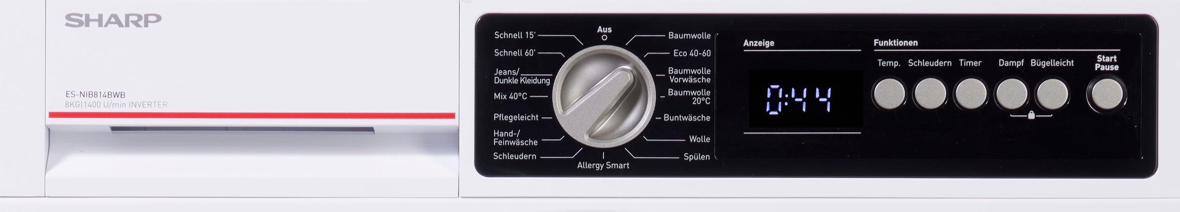 Sharp Einbauwaschmaschine, ES-NIB814BWB-DE, 8 kg, 1400 U/min