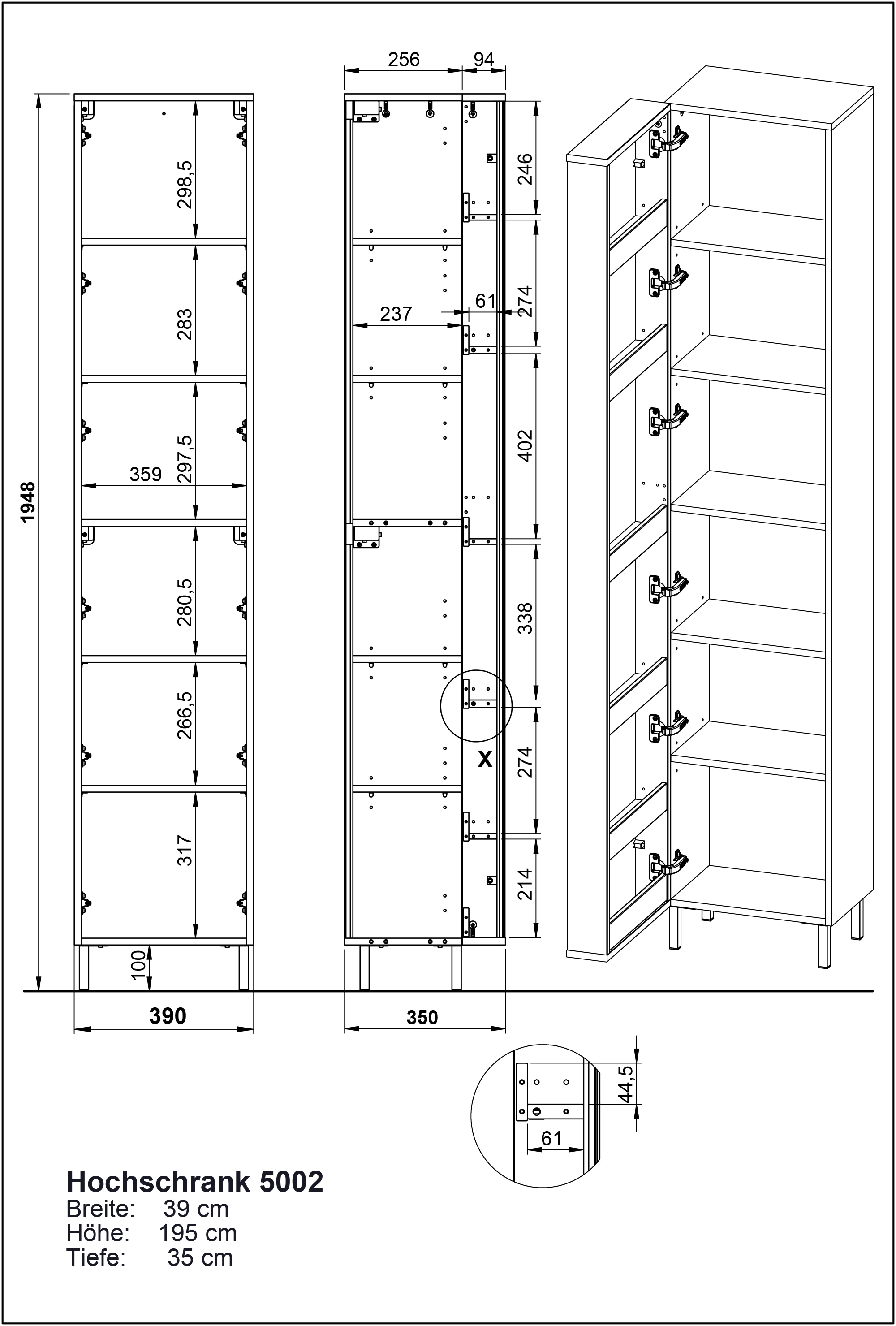 GERMANIA Hochschrank »GW-Topeka«, (1 St.), Spiegeltür mit Regalfächern innen, volle Stauraumnutzung, Höhe 195 cm