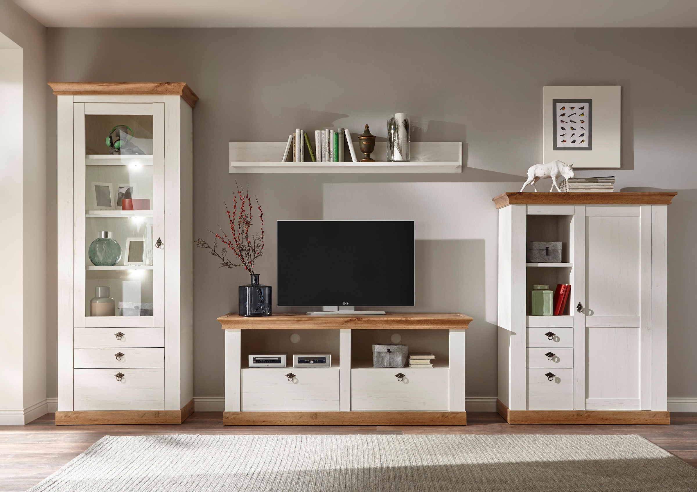 Home affaire Wohnwand "Cremona, Anbauwand im Landhausstil, Komplettset, Wohnzimmer-Set"
