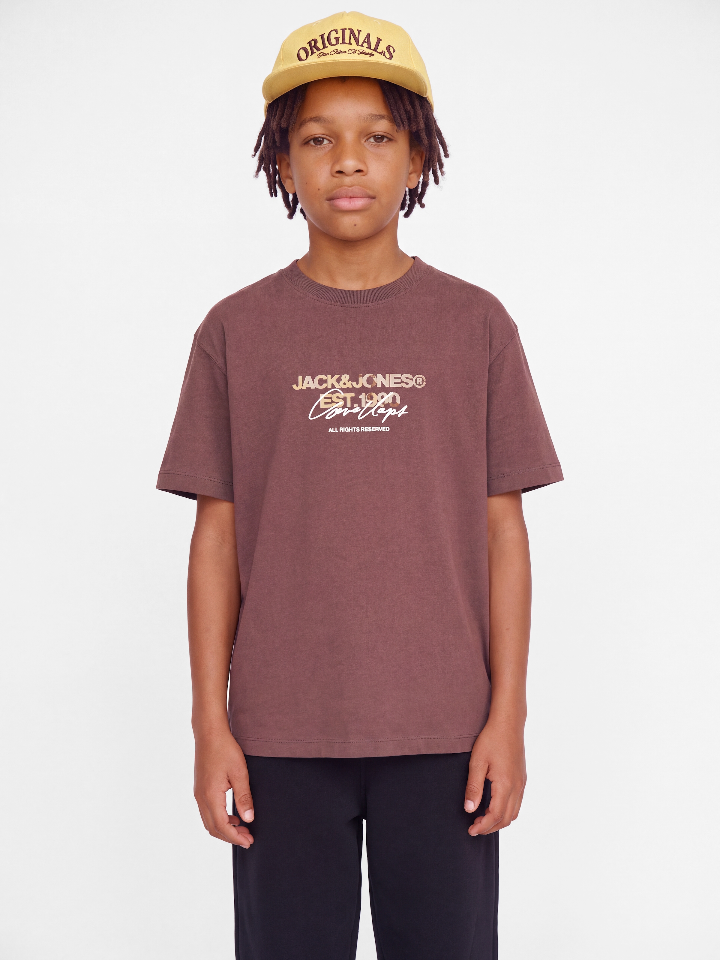Jack & Jones Junior Rundhalsshirt »JCOCLUB FRONT PRINT TEE SS CN JNR« Baumwolle, locker geschnitten