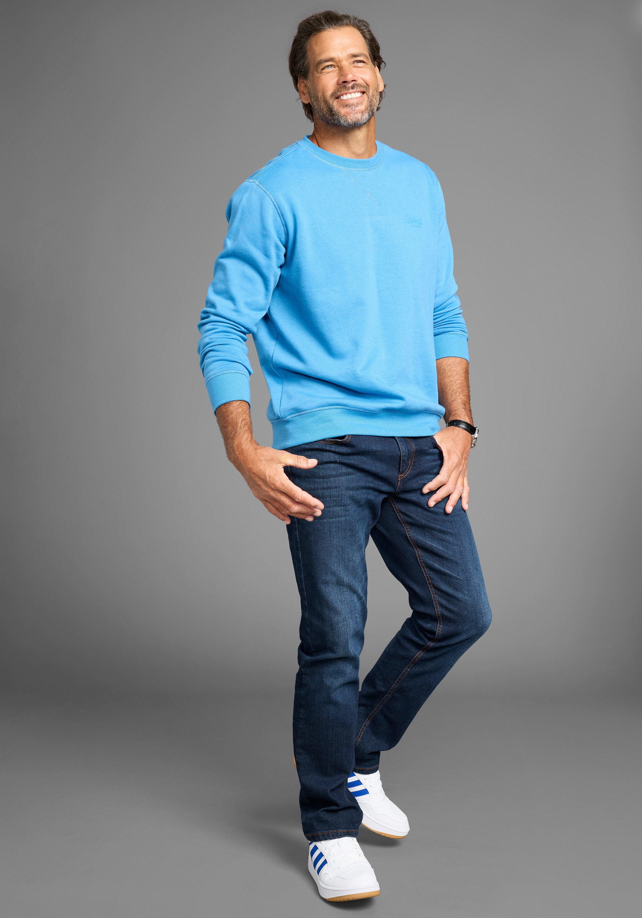 Sweatshirt MAN'S WORLD, Herren, Gr. 3XL (64/66), blau (hellblau), angeraute Sweatware, Obermaterial: 60% Baumwolle, 40% Polyester, Basic, regular fit hüftbedeckend, Rundhals, Rippbündchen, Sweatshirts Sweatshirt, Langarm, Basic-Stil, unifarben, Rundhalsau 3