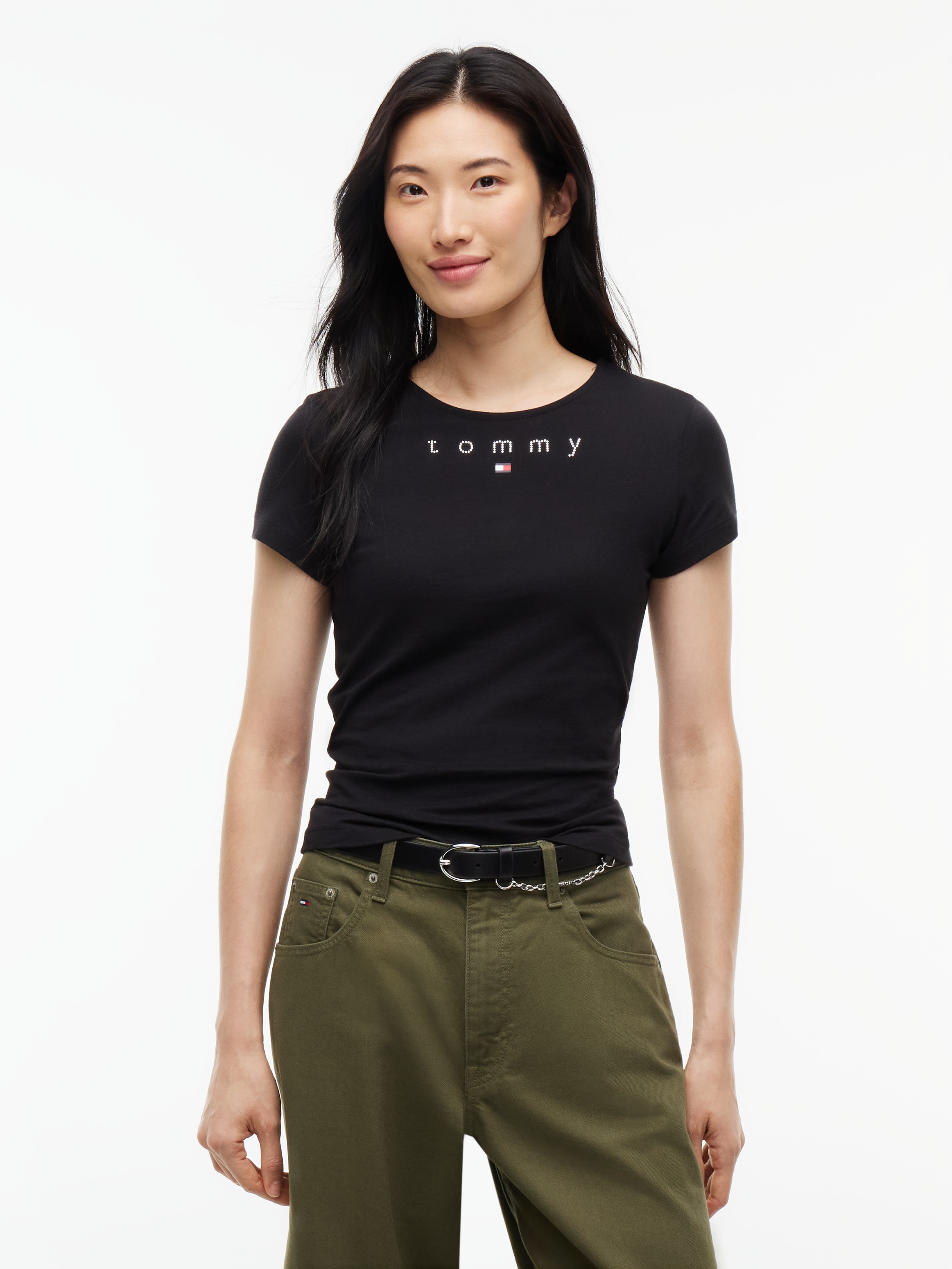 Tommy Jeans Rundhalsshirt "TJW SLIM TOMMY BLING SS TEE" Baumwolle, slim fit