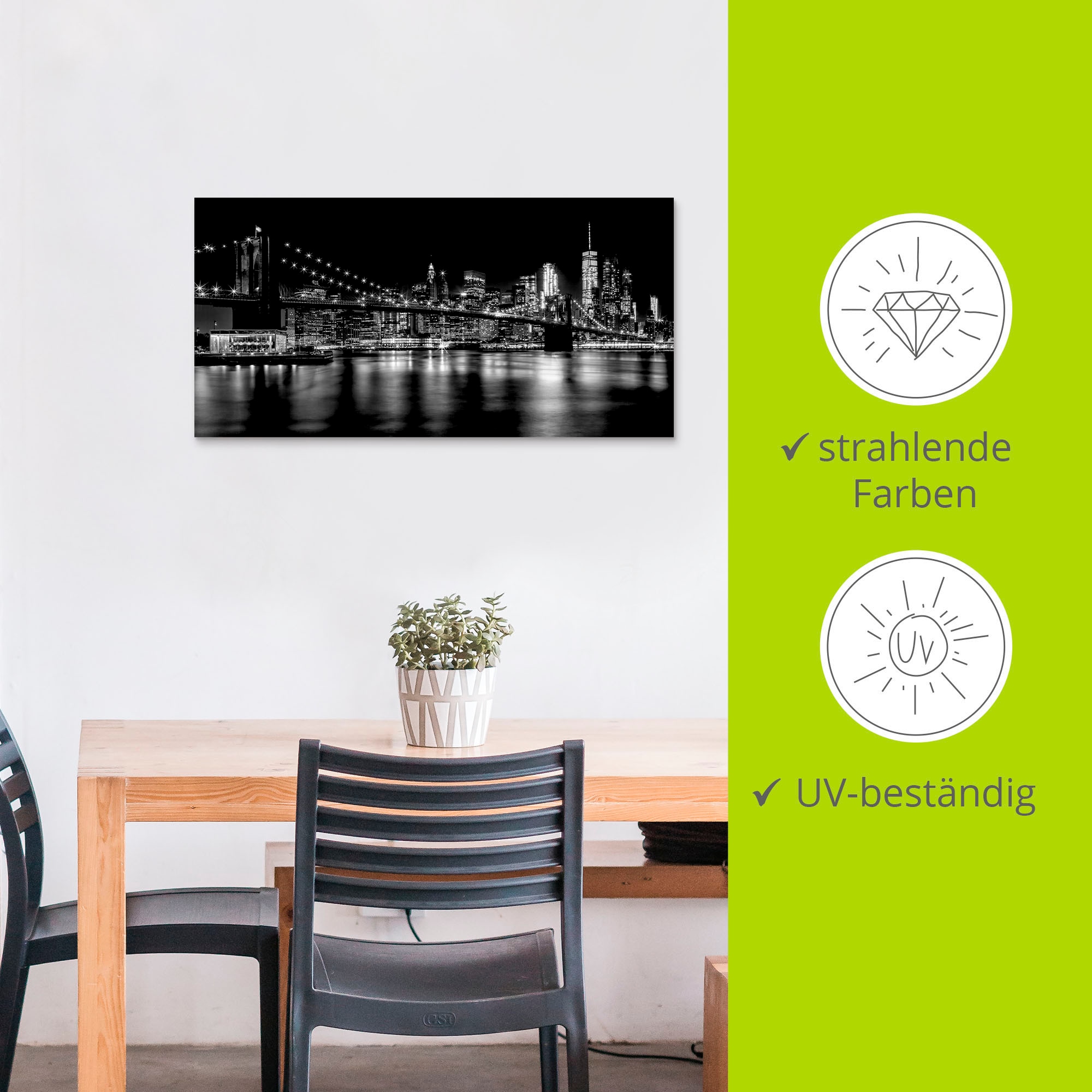 Artland Wandbild »Manhattan Skyline & Brroklyn Bridge«, Amerika, (1 St.), als Alubild, Outdoorbild, Wandaufkleber in verschied. Größen
