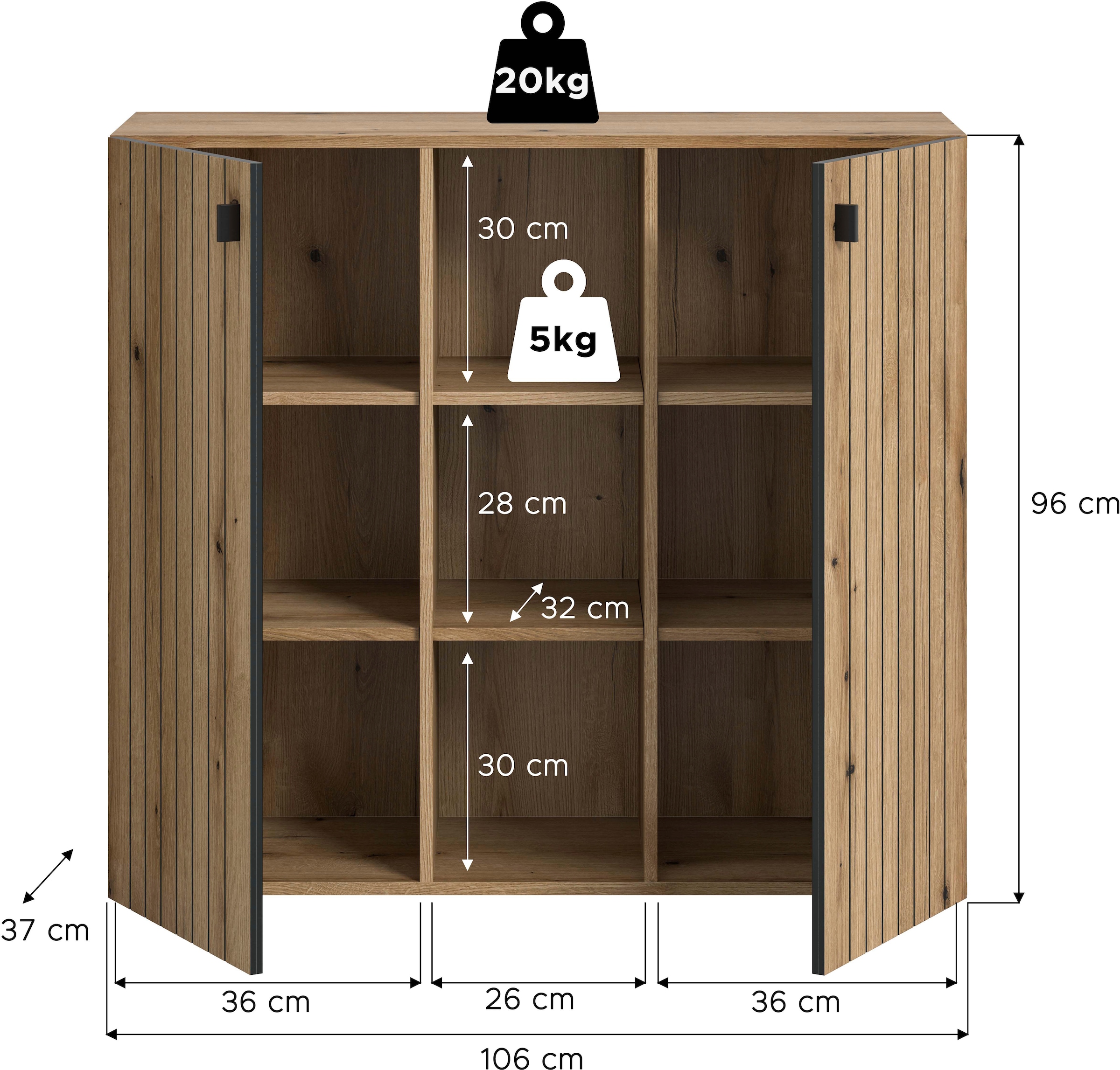 INOSIGN Schuhschrank »TATIO, Breite 106 cm, Rillenoptik, offene Fächer, 2 Türen« 1 Stk. tlg.