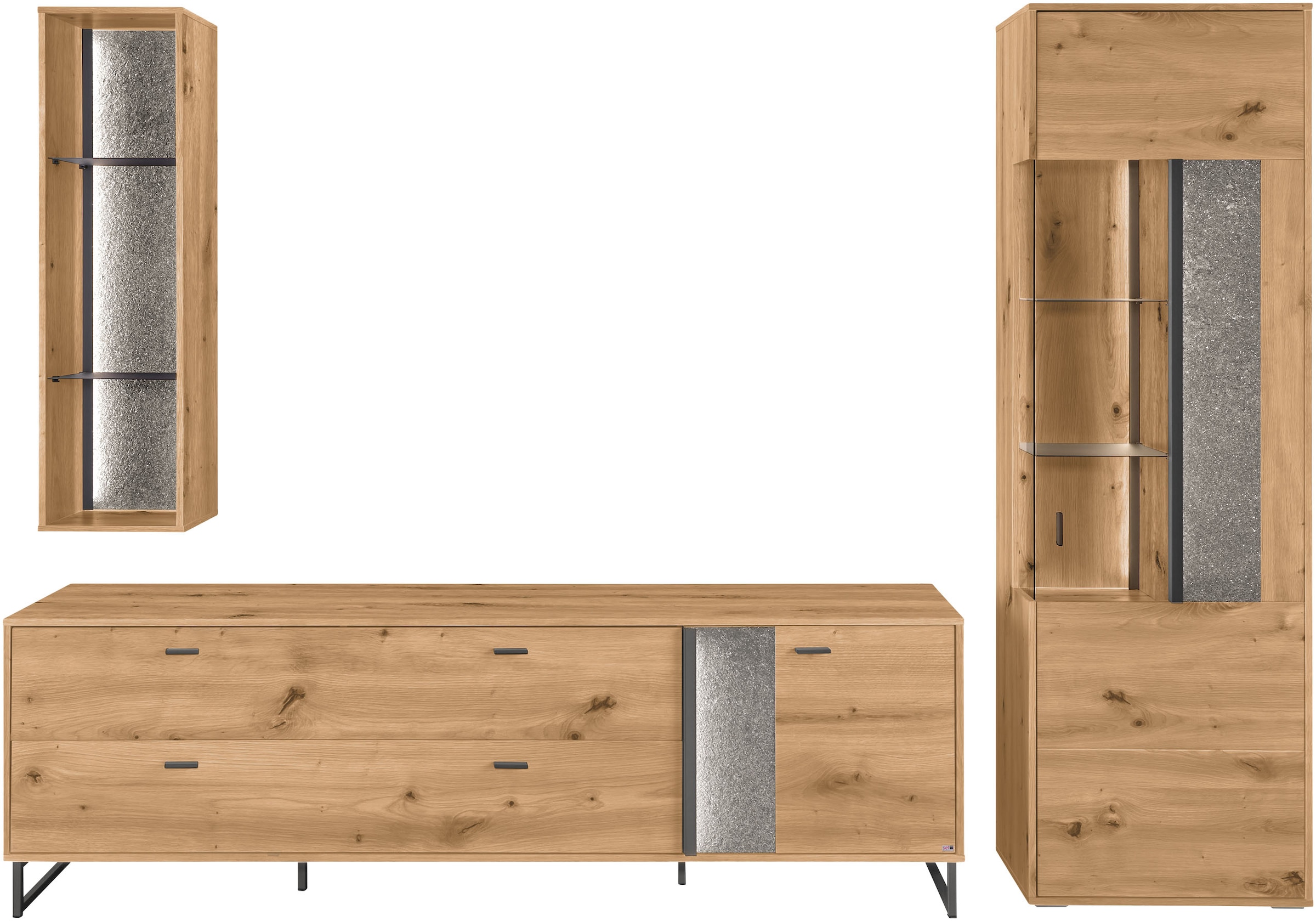 set one by Musterring TV-Wand »Deltona«, (3 St.), Zierelemente aus Sandstein, mit Hängeregal Gesamtbreite ca. 287cm