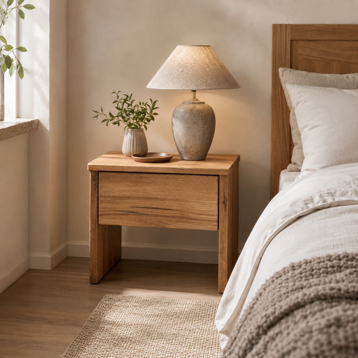 OTTO home Nachtkonsole "Ultima Balkenbett Doppelbett, Füße mit Kufenform" Massivholz, Skandinavisches Design, Robust, stabil, FSC zertifiziert