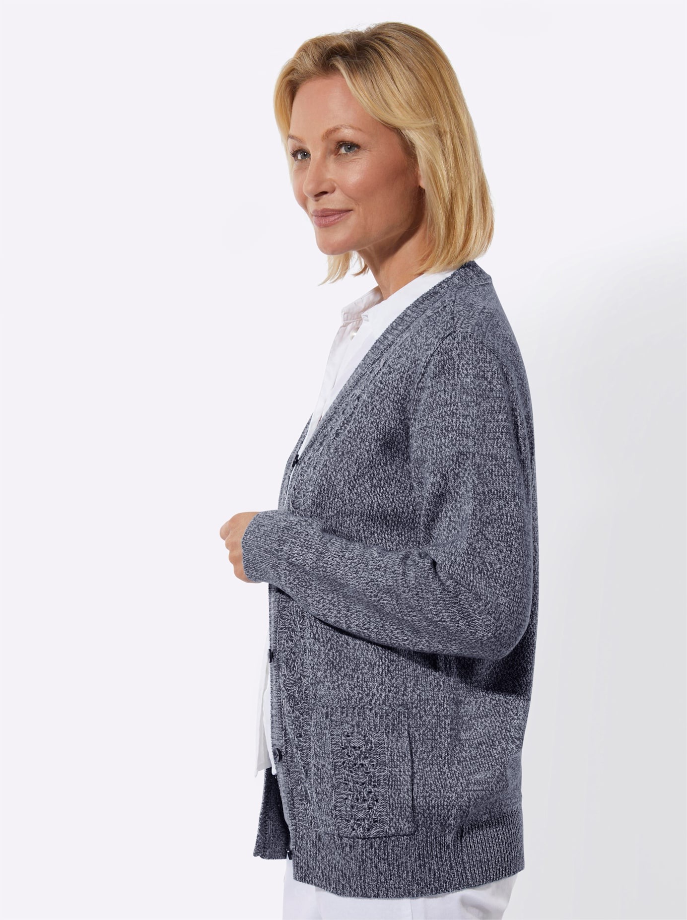 Classic Basics Women's Knit Cardigan Navy/ECRU Size 44 3