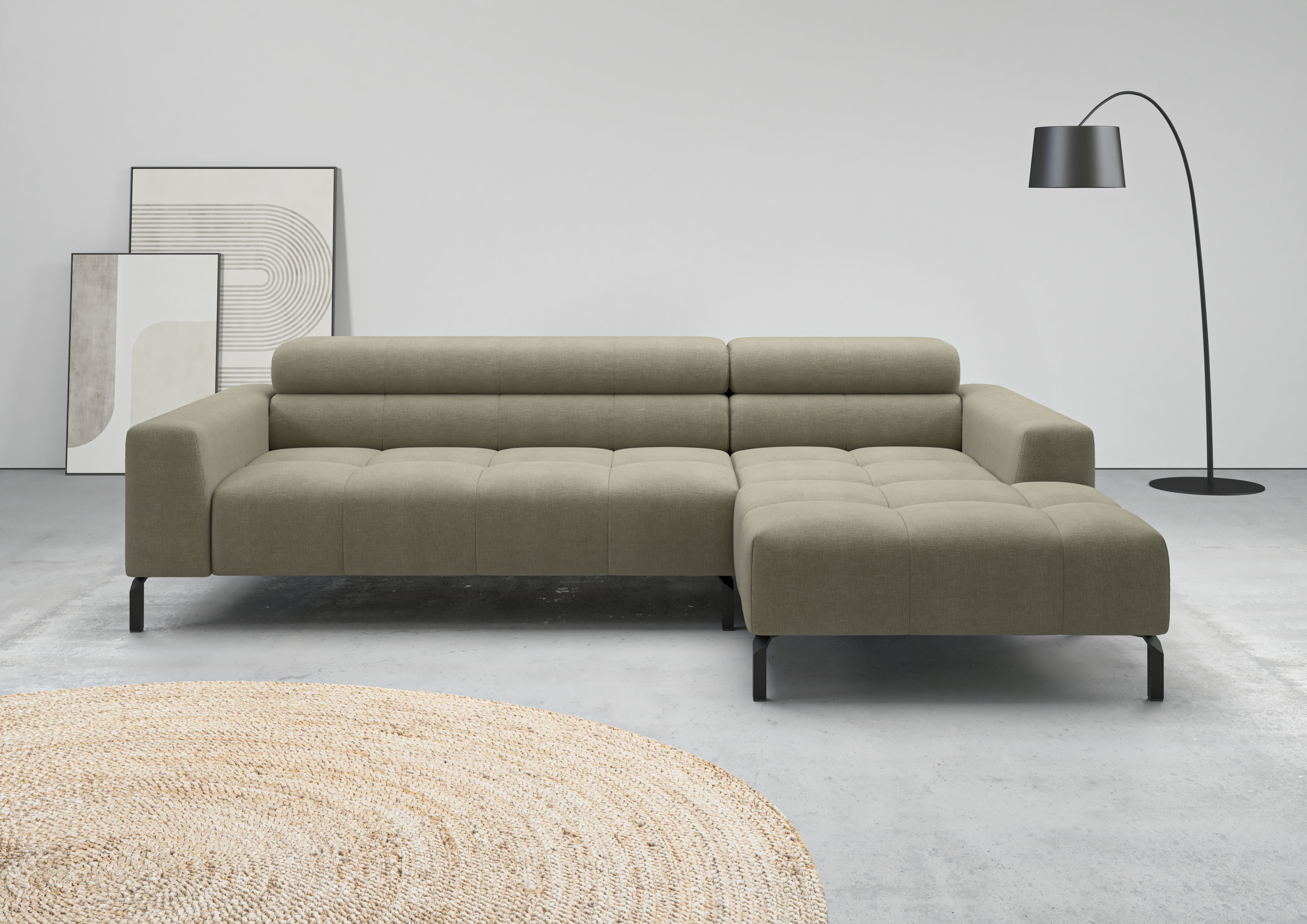 Home affaire Ecksofa "Claya, 258 cm breit, L-Form, Kopfteilverstellung" Moderne Steppung, weicher Polsteraufbau & saugroboterfreundliche Höhe