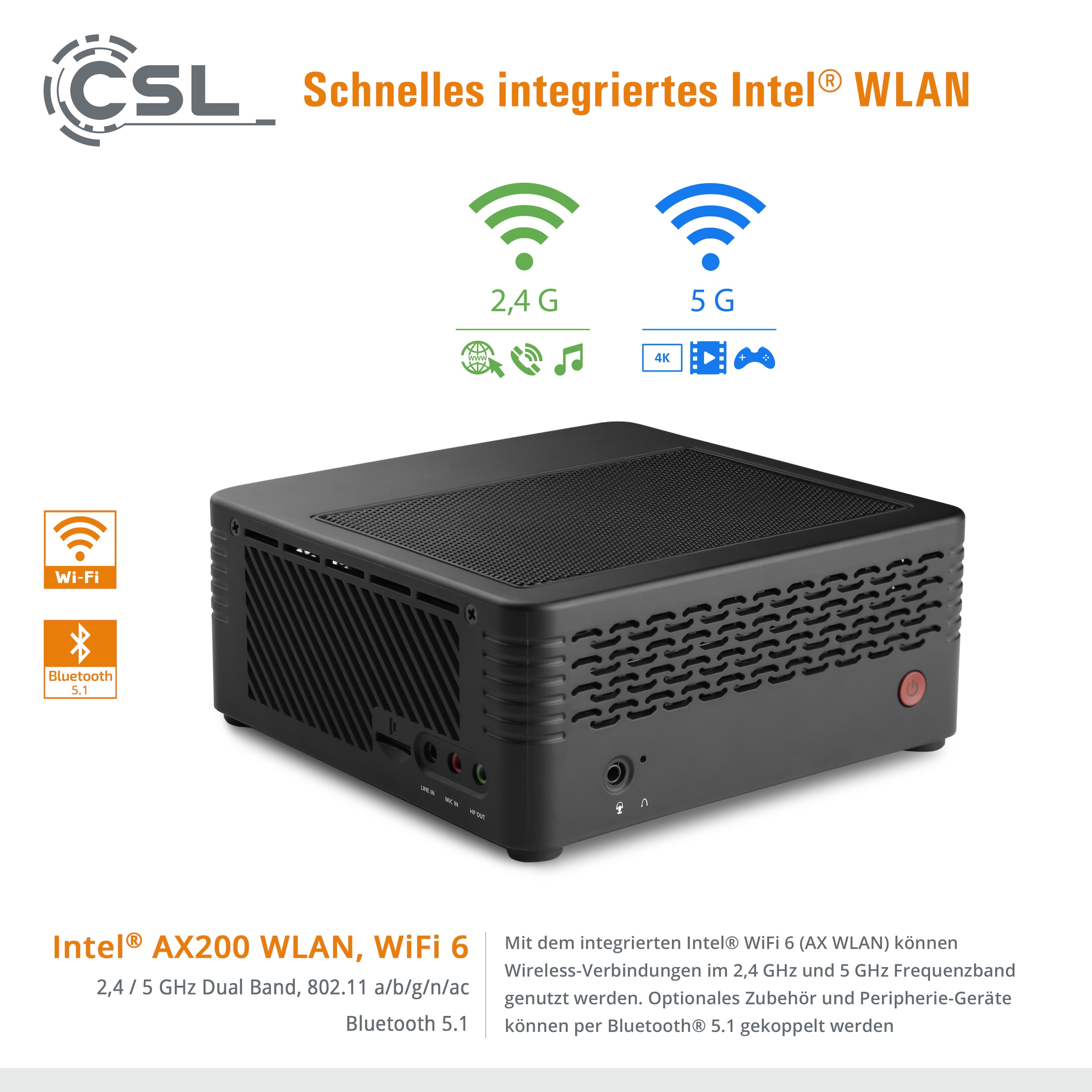 CSL Mini-PC »X300 / 5700G / 32 GB / 2000 GB SSD«