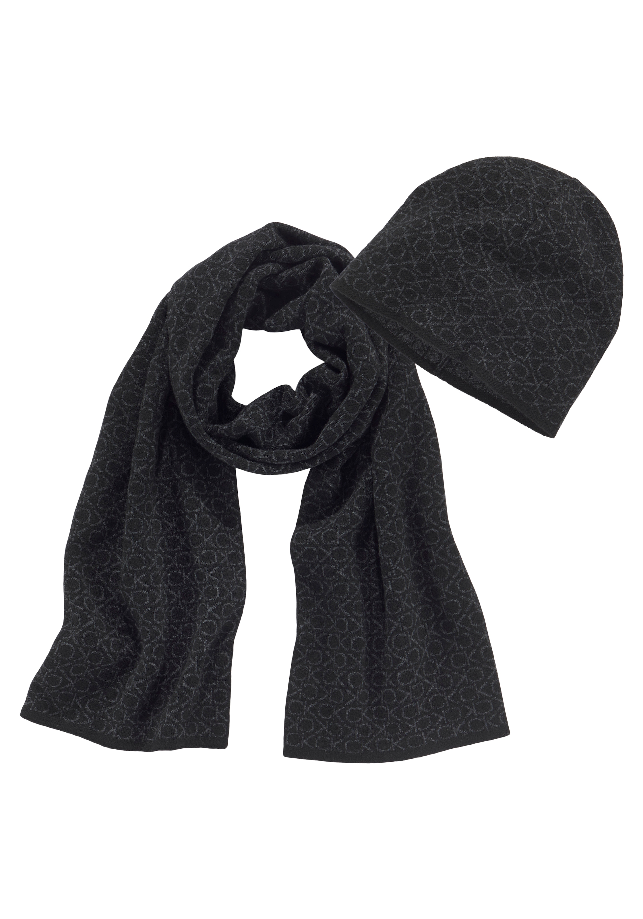 Calvin Klein Strickmütze »GS MONOGRAM SCARF+BEANIE«, (2 St.), mit Allover-Monogramm