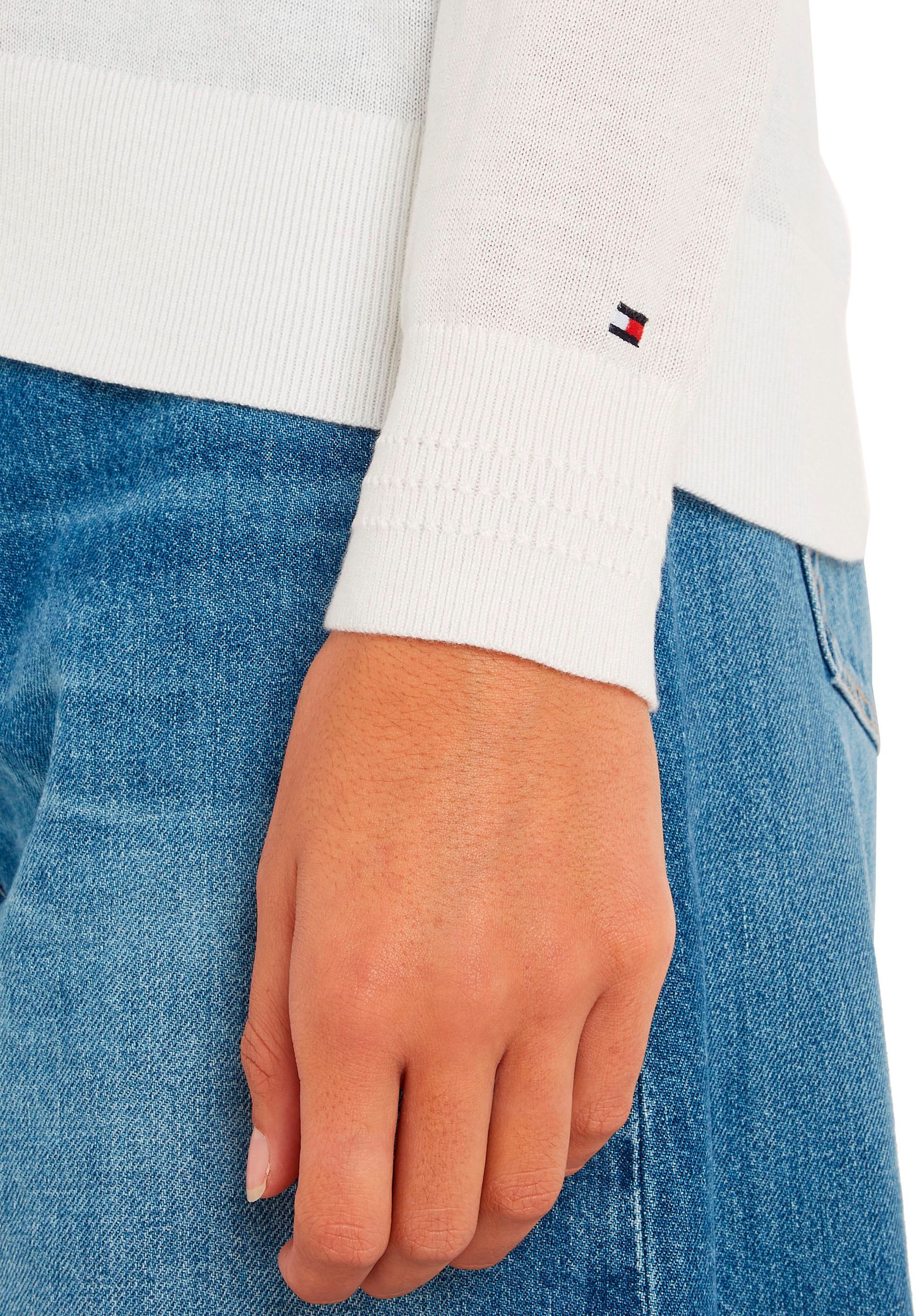 Thumbnail - Tommy Hilfiger V-Ausschnitt-Pullover "CO JERSEY STITCH V-NK SWEATER" Kontrastfarbene Streifen im Ausschnitt und Logo Sti...