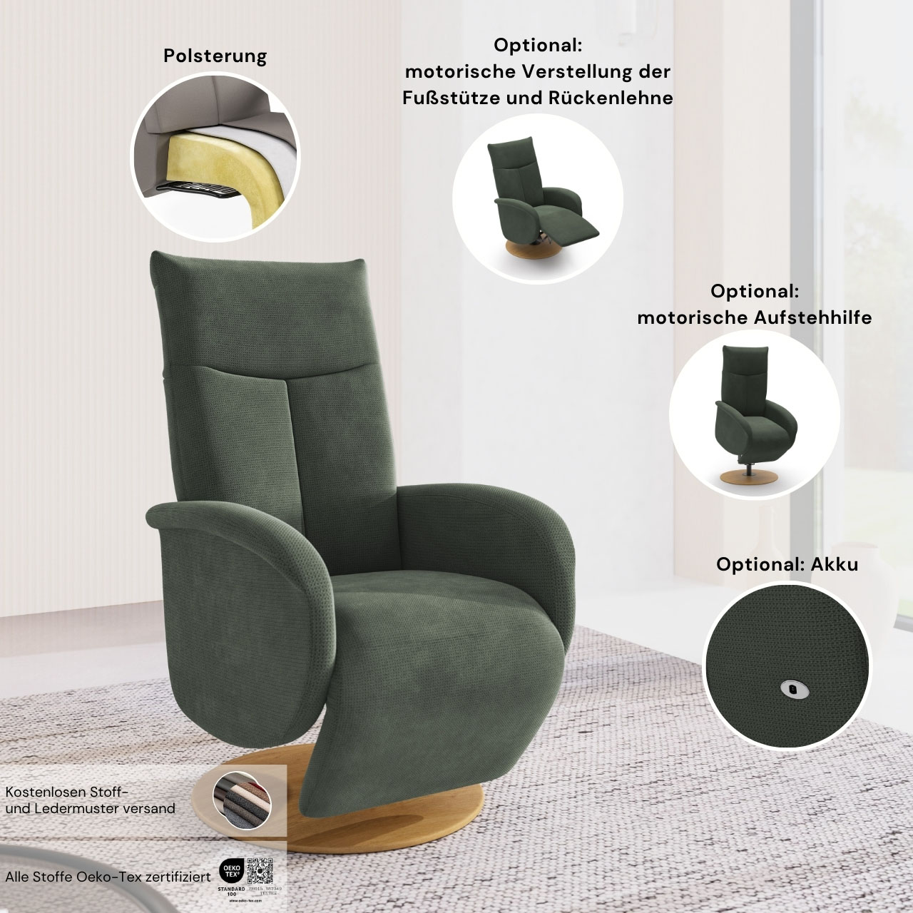 Thumbnail - Home affaire TV-Sessel "Glendale" wahlweise mit Aufstehhilfe, 2 Motoren und Akku