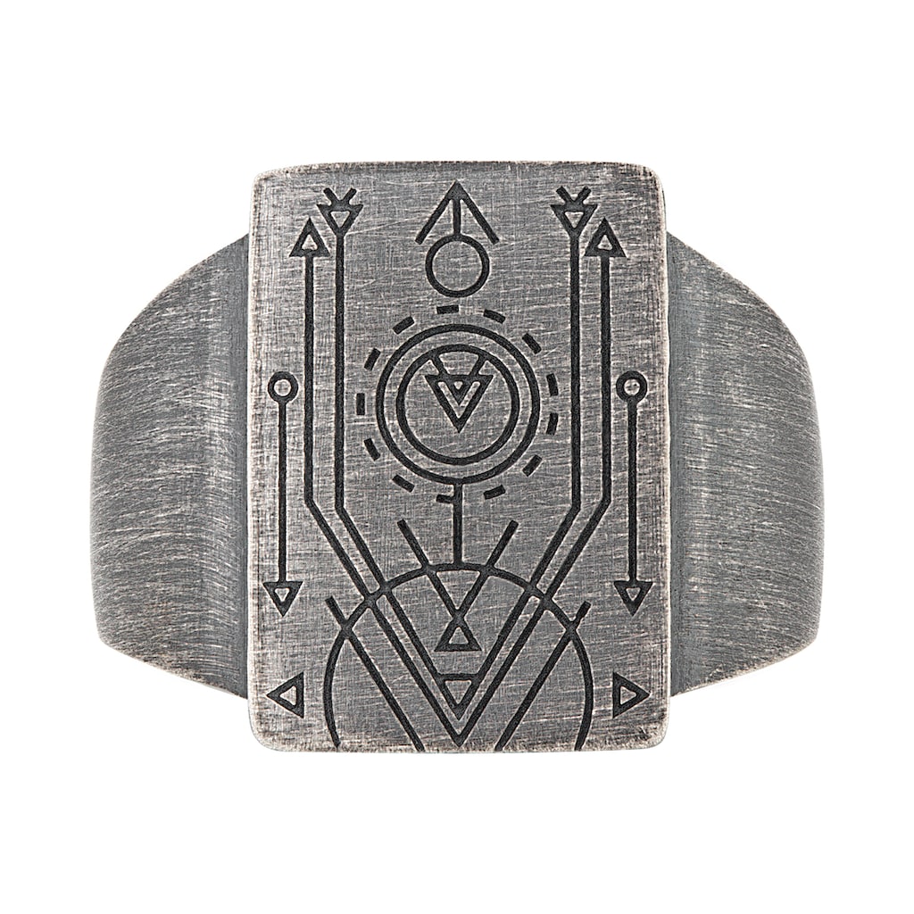CAÏ Fingerring »925 Silber Siegelring matt oxidiert Tattoo Motiv«