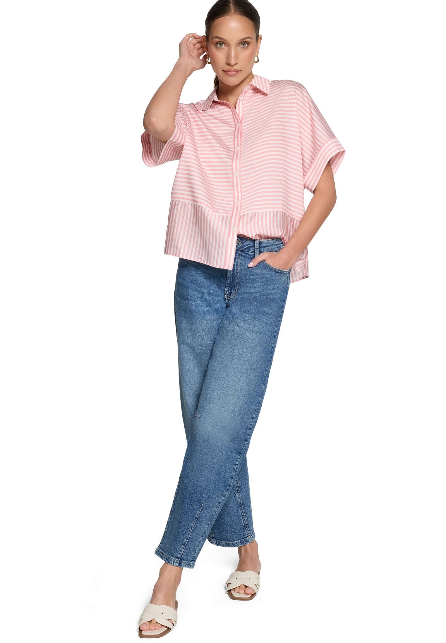 Hemdbluse ZERO "Damen mit Streifen", Damen, Gr. 38, rosé, cream, Obermaterial: 86% Viskose, 14% Polyester, lässig geschnitten normal, Blusen Hemdbluse 3