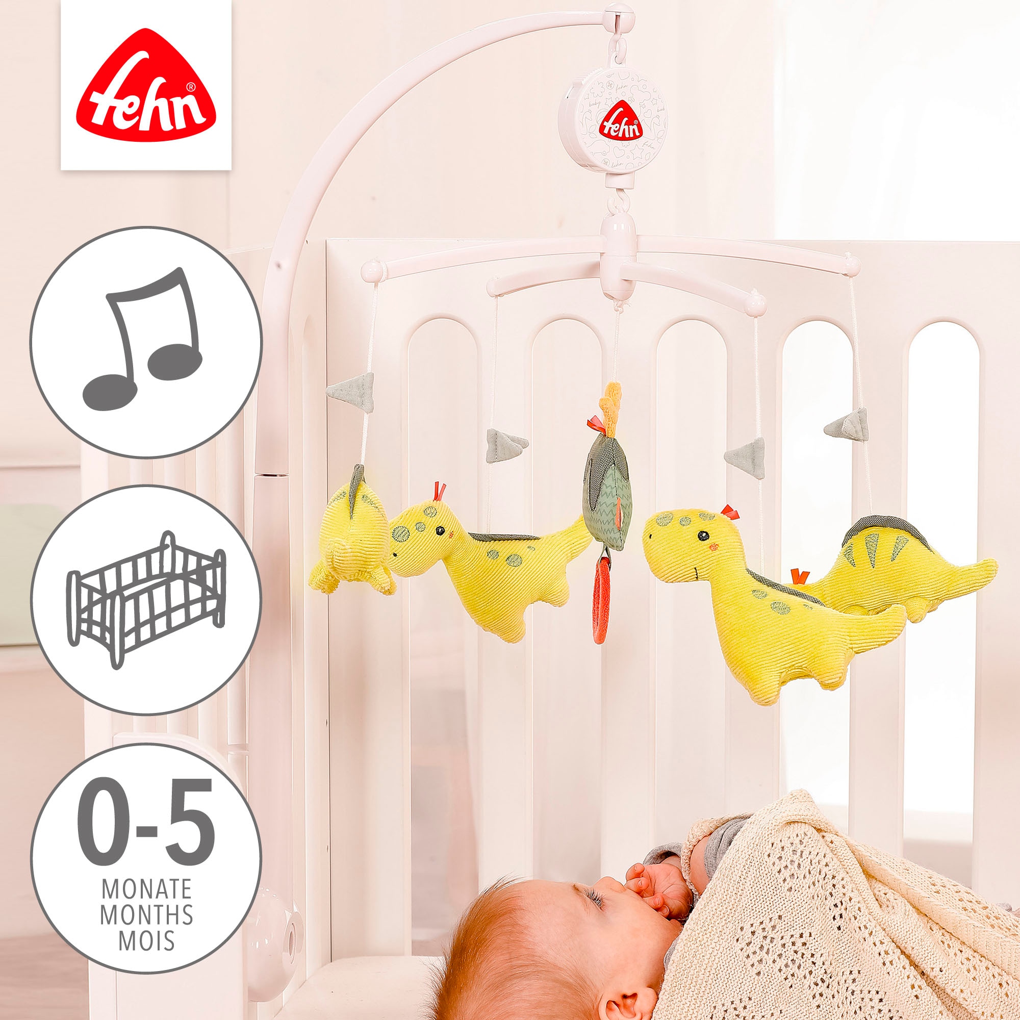 Fehn Mobile »Happy Dino, Musik-Mobile«, mit Bett-Befestigung