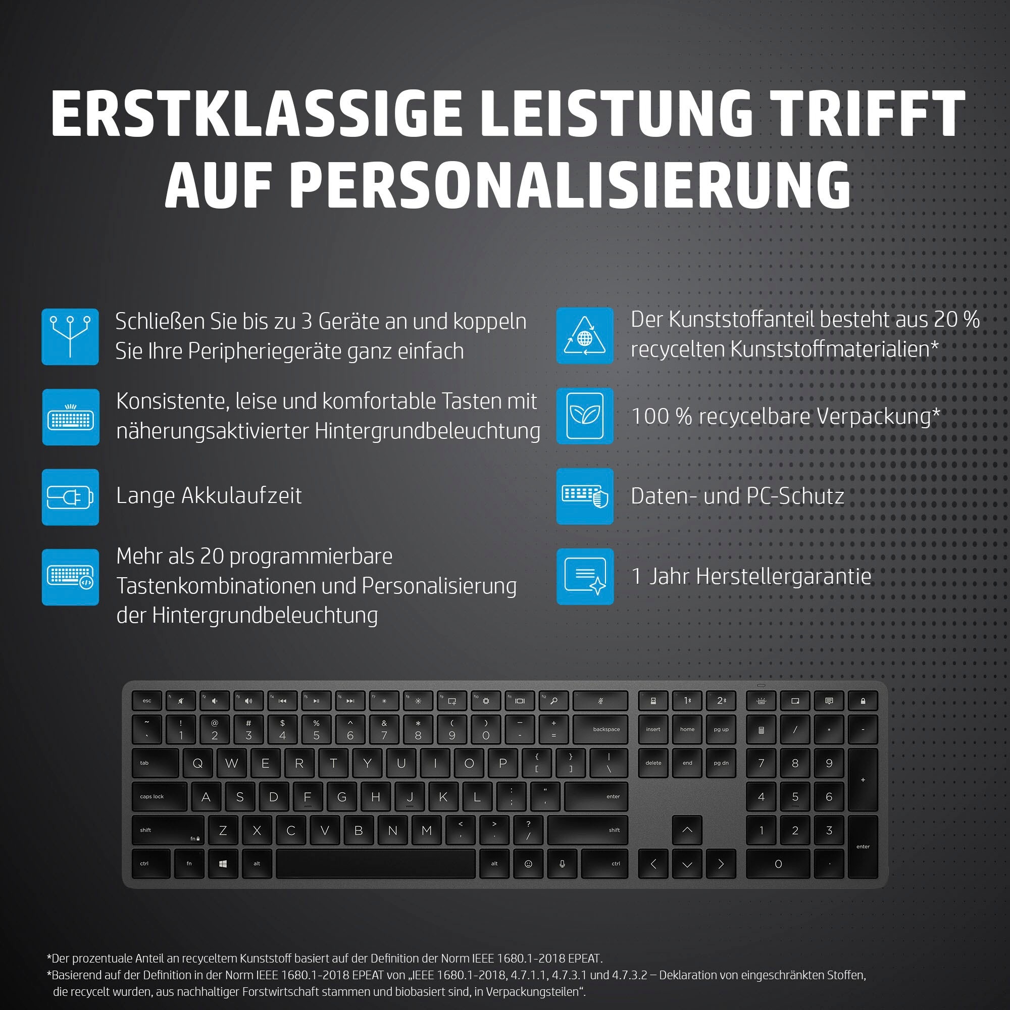 HP Wireless-Tastatur »975«, (Fn-Tasten-Ziffernblock-Windows-Sperrtaste)