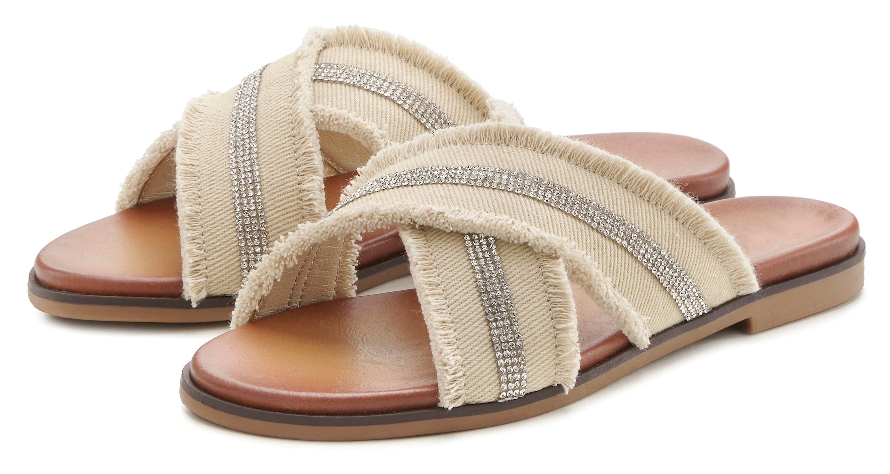 Vivance Pantolette "Mule, Sandale, Sommerschuh, offener Schuh," mit dezenten Strasssteinchen und kleinen Fransen