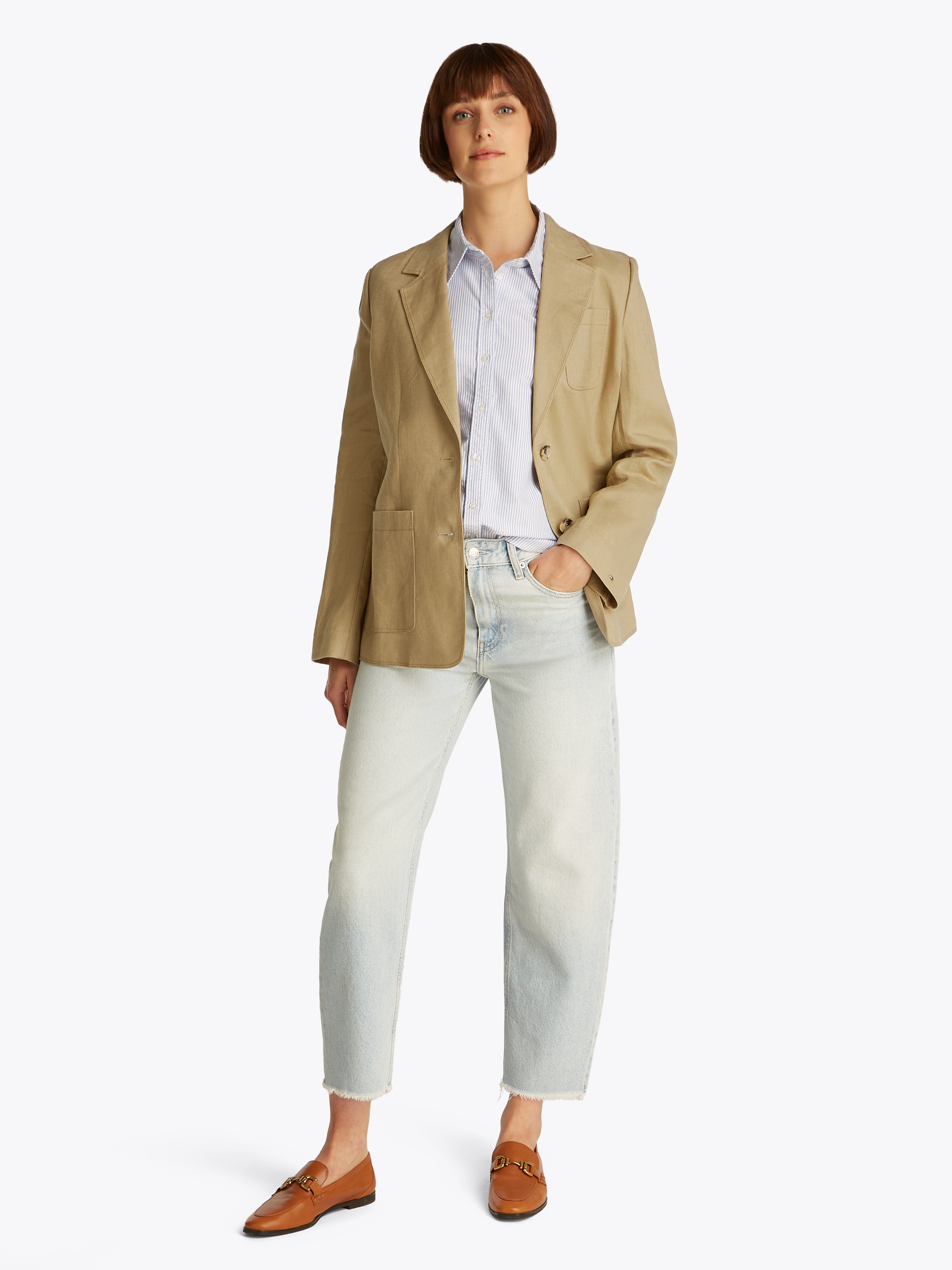 Tommy Hilfiger Kurzblazer »ESS LINEN REGULAR SB BLAZER«, mit Metalllabel,kühlendes Premium Leinen