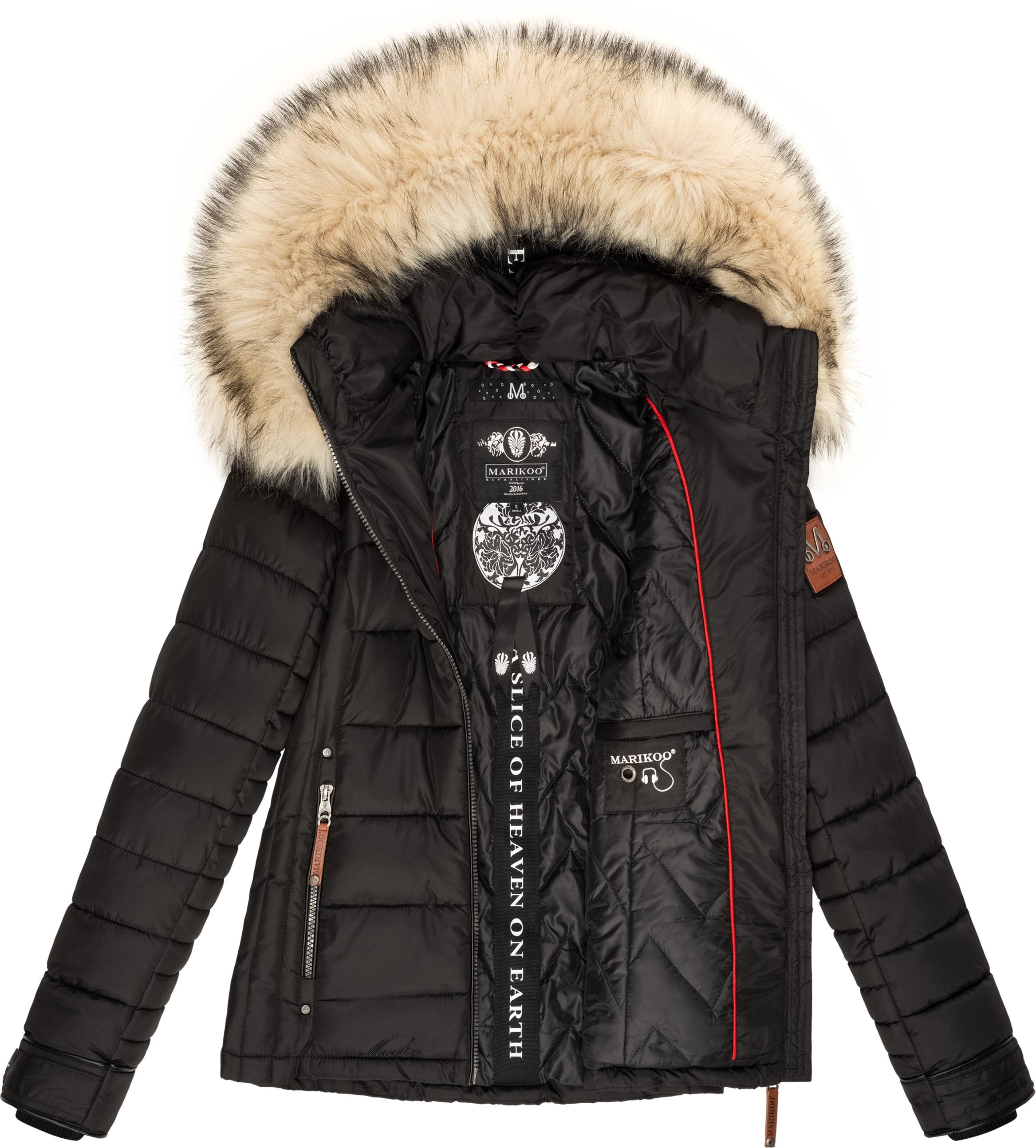 Marikoo Winterjacke »Lerikaa«, mit Kapuze, Winter Steppjacke mit abnehmbarem Kunstfell