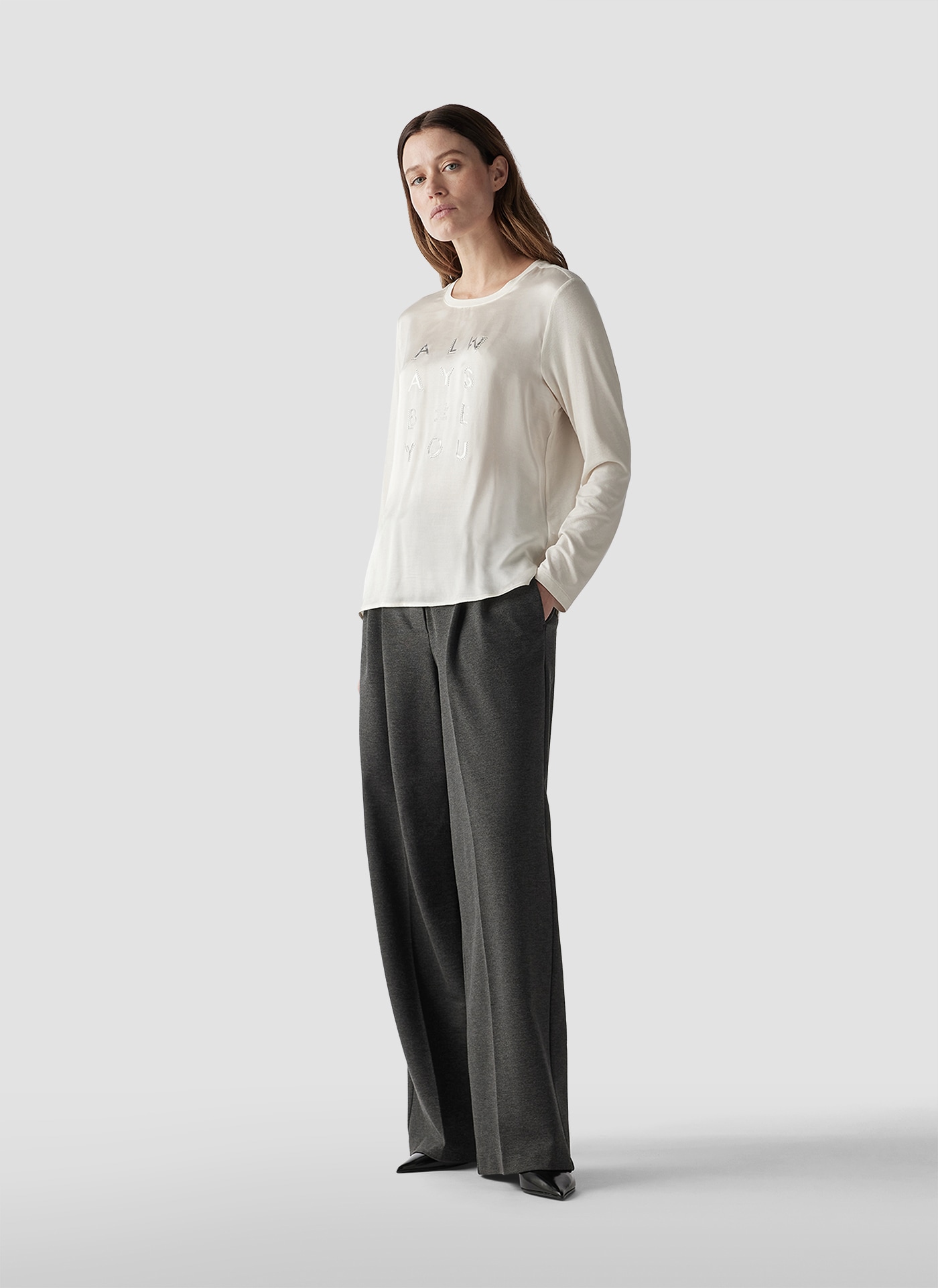 LeComte Print-Shirt »LeComte Elegantes Langarmshirt mit Strass-Details in Cremeweiß«