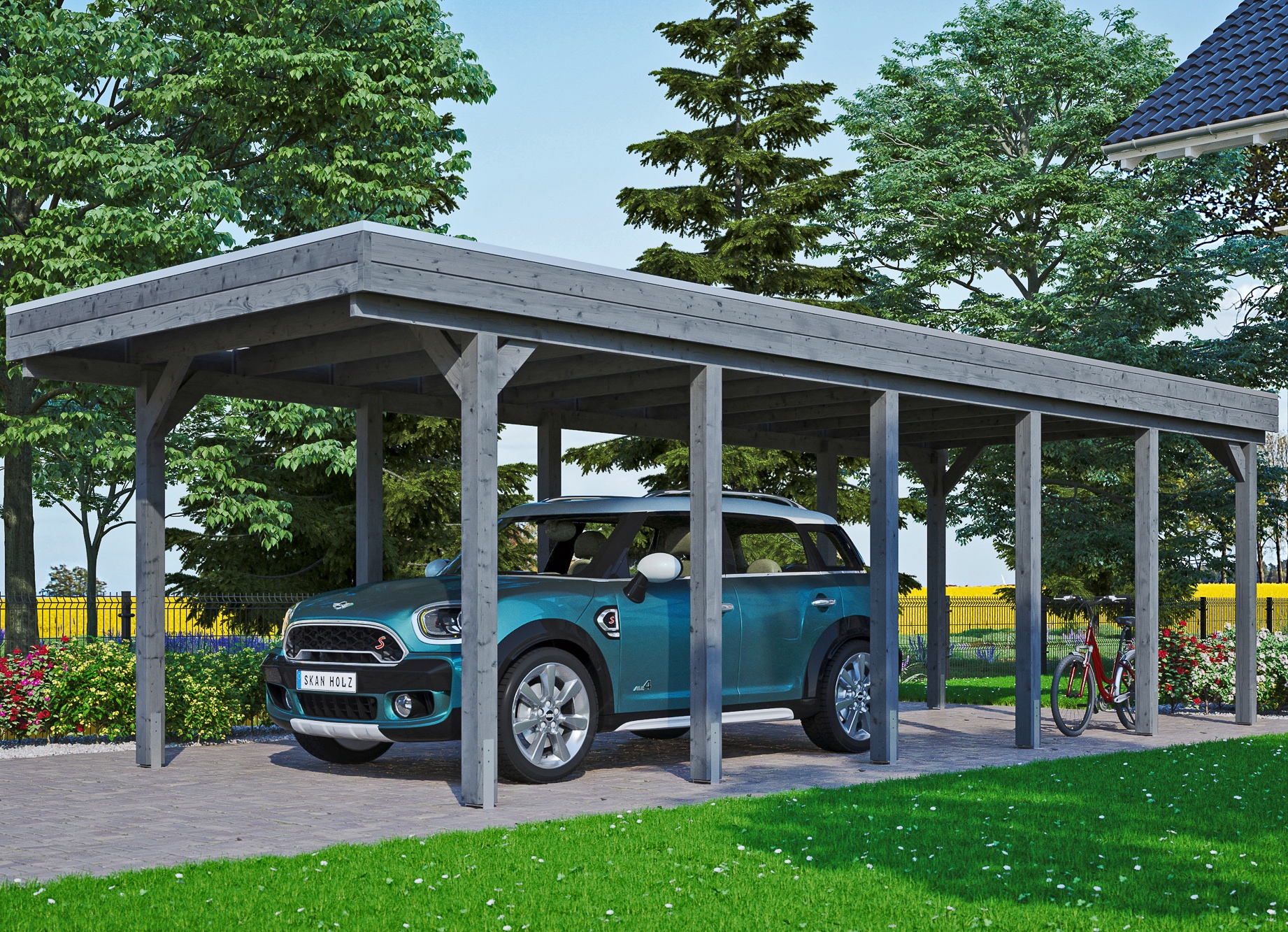 Skanholz Einzelcarport "Friesland" Massivholz 270 cm dunkelgrau