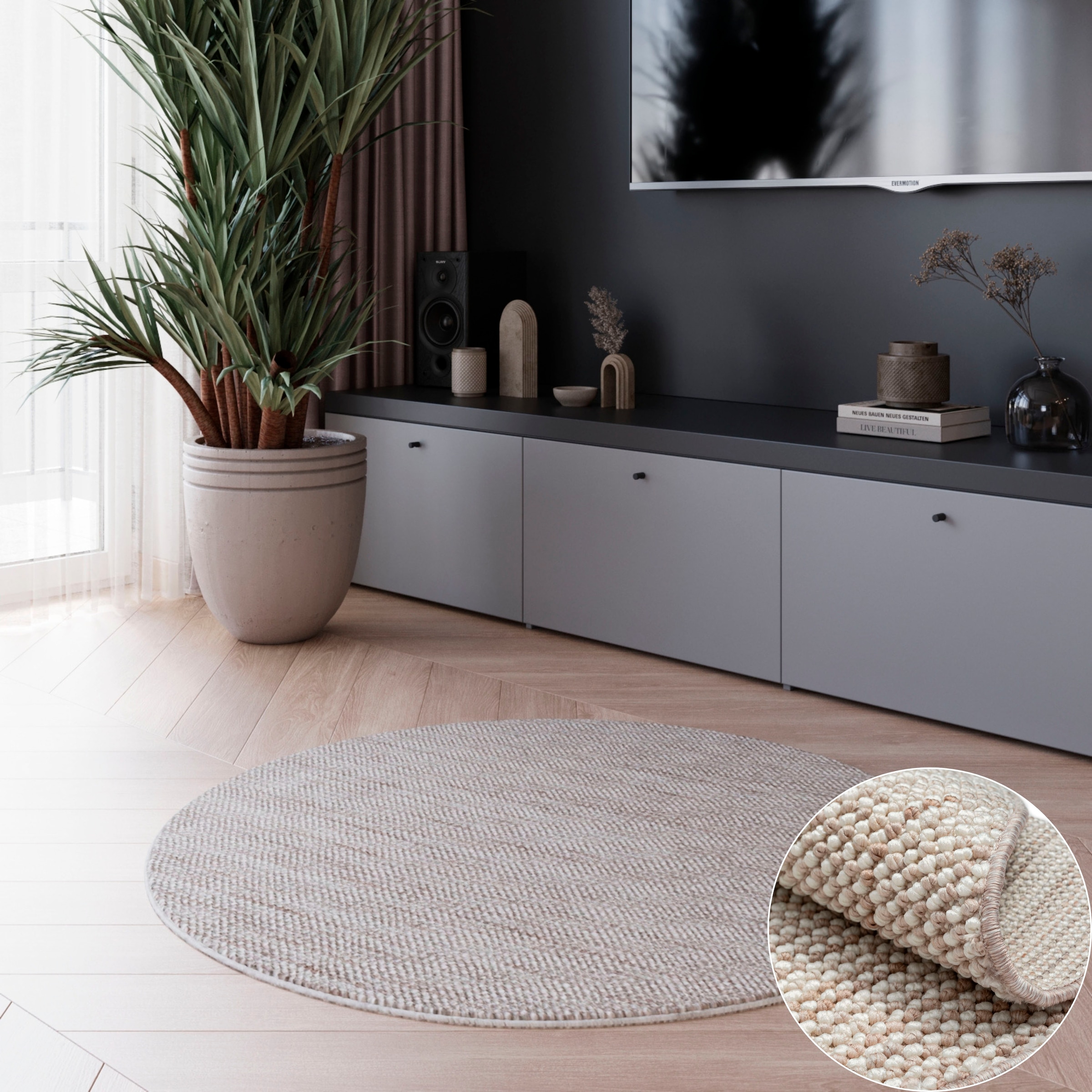 OTTO home Teppich "Vals" rund 7 mm Höhe Uni Farben, meliert, Sisal-Optik, a günstig online kaufen