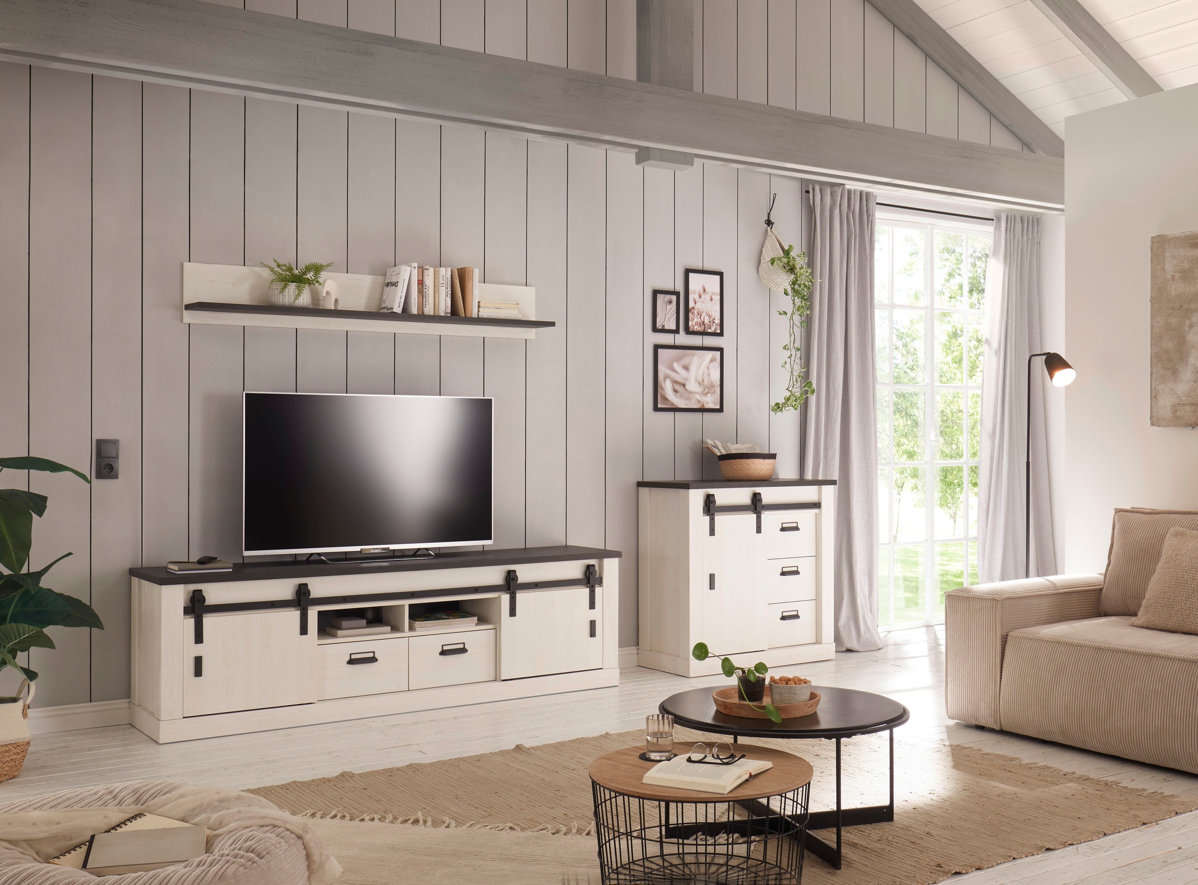 Home affaire Wohnwand "SHERWOOD" 3 Stk. tlg. mit Scheunentorbeschlag, Apoth günstig online kaufen