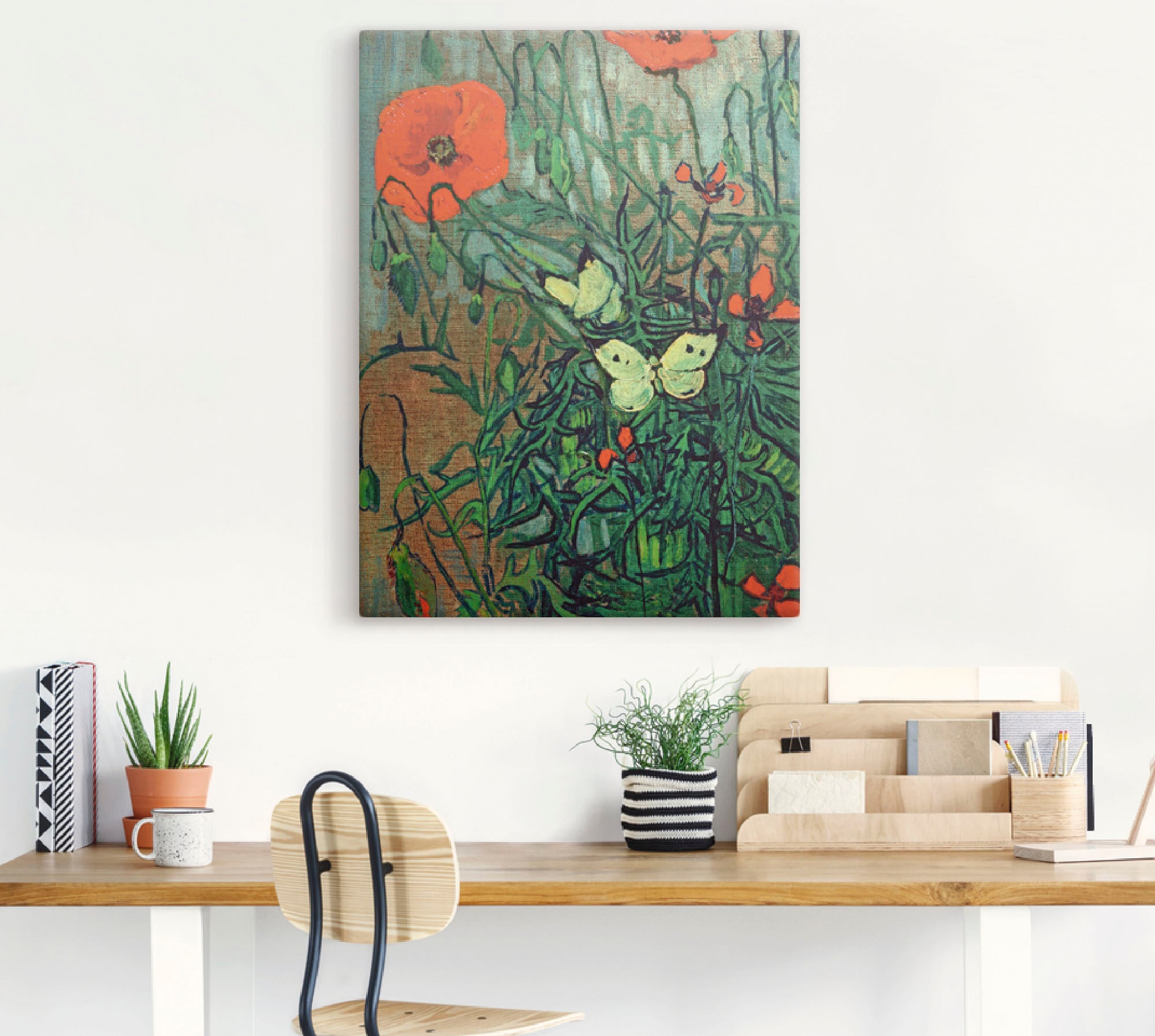Artland Leinwandbild »Schmetterlinge auf Mohnblüten«, Blumen, (1 St.), auf Keilrahmen gespannt