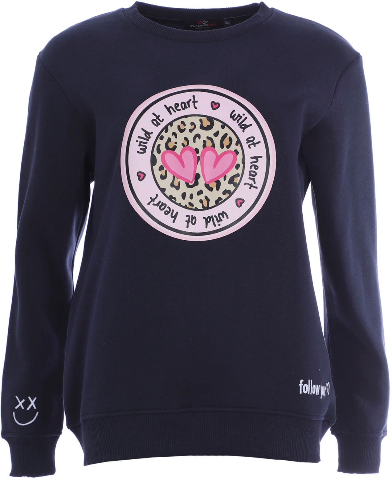 Zwillingsherz Sweatshirt Rundhalsausschnitt, Langarm, Baumwollmischung günstig online kaufen