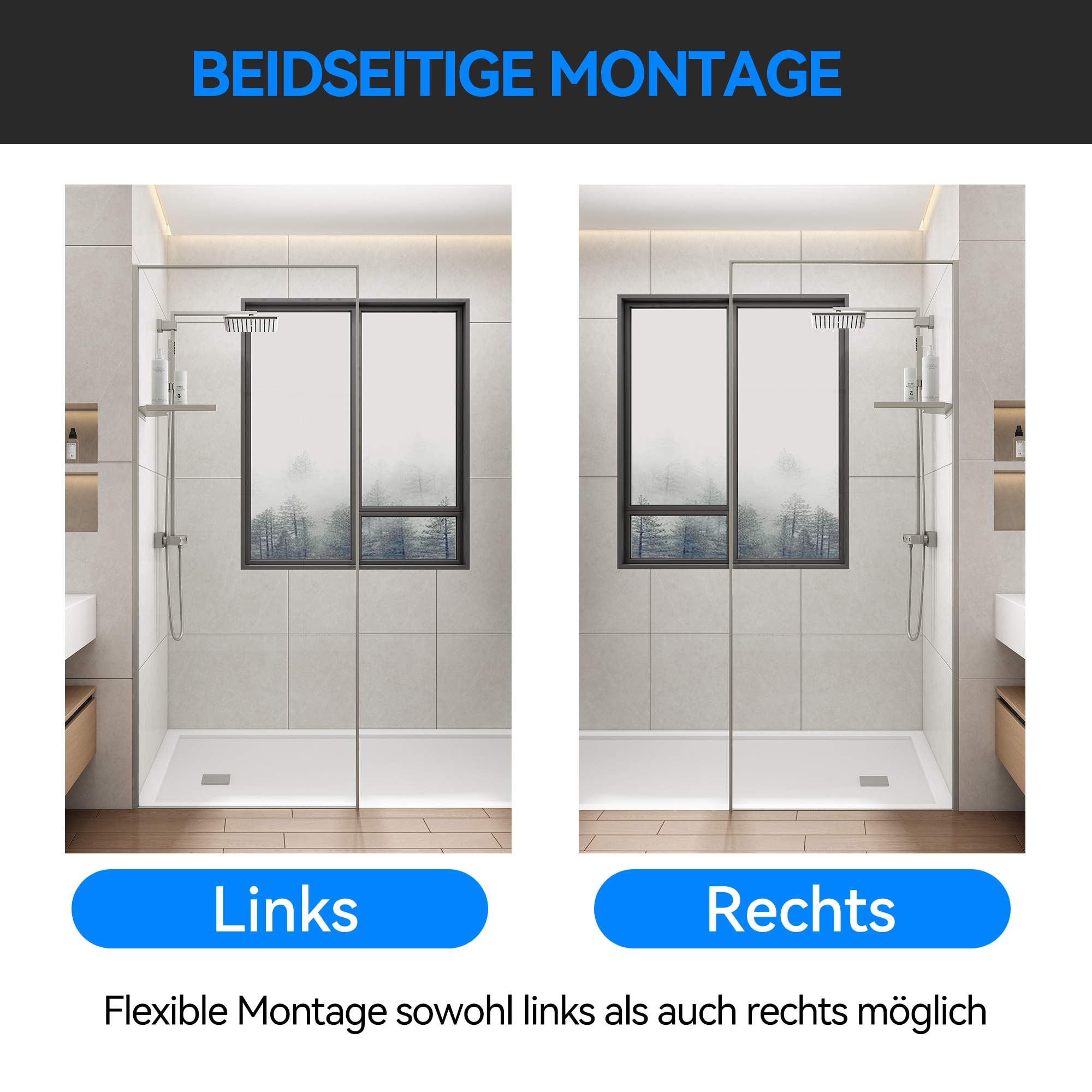 welltime Walk-in-Dusche »Frame Plus« Rundumrahmen aus hochwertigem Aluminium, Eckregal zur Stabilisierung
