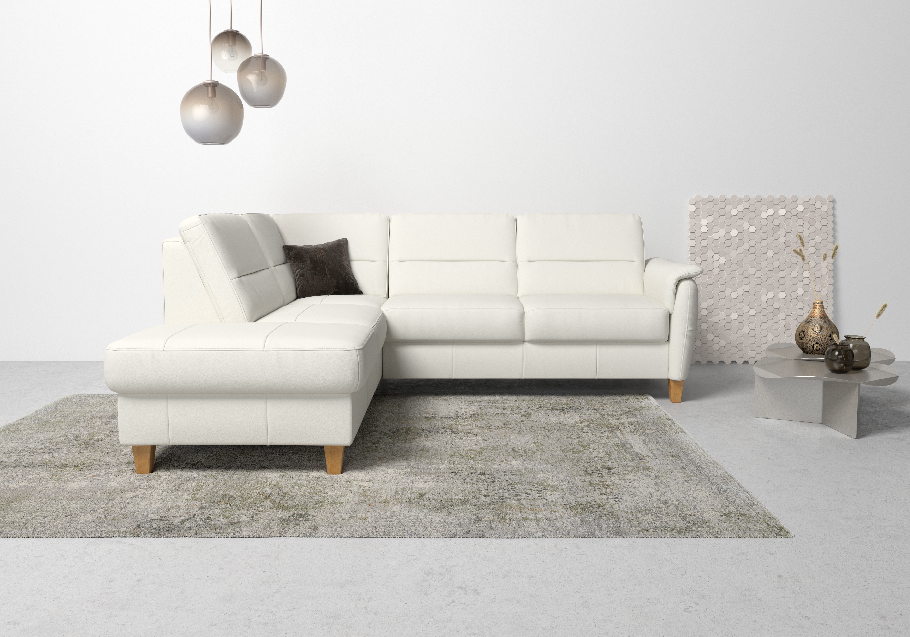 Home affaire Ecksofa "Palmera, L-Form, B: 236 cm, Bettfunktion & Bettkasten wählbar" Federkern-Polsterung, Sitzhöhe 48 cm, handgefertigt, stilvolles Design
