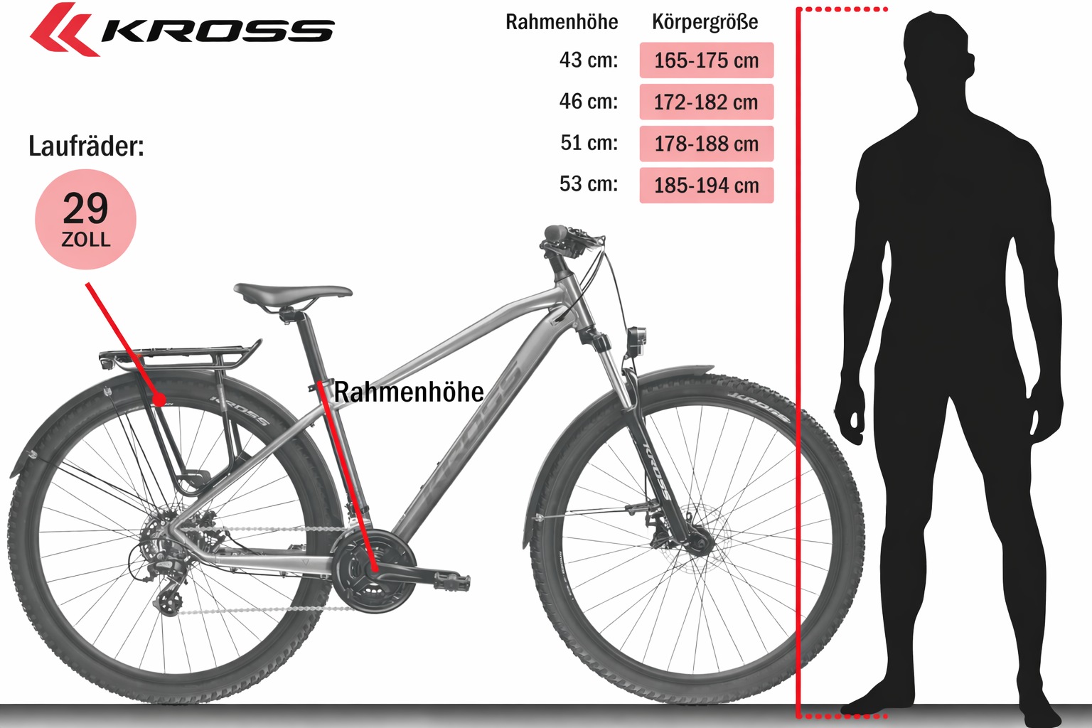 Kross Mountainbike »KROSS Mountainbike Hardtail 29" Hexagon 2.0 Eq grau 21 Gänge« 21 Gang Shimano ALTUS M310 Schaltwerk Kettenschaltung