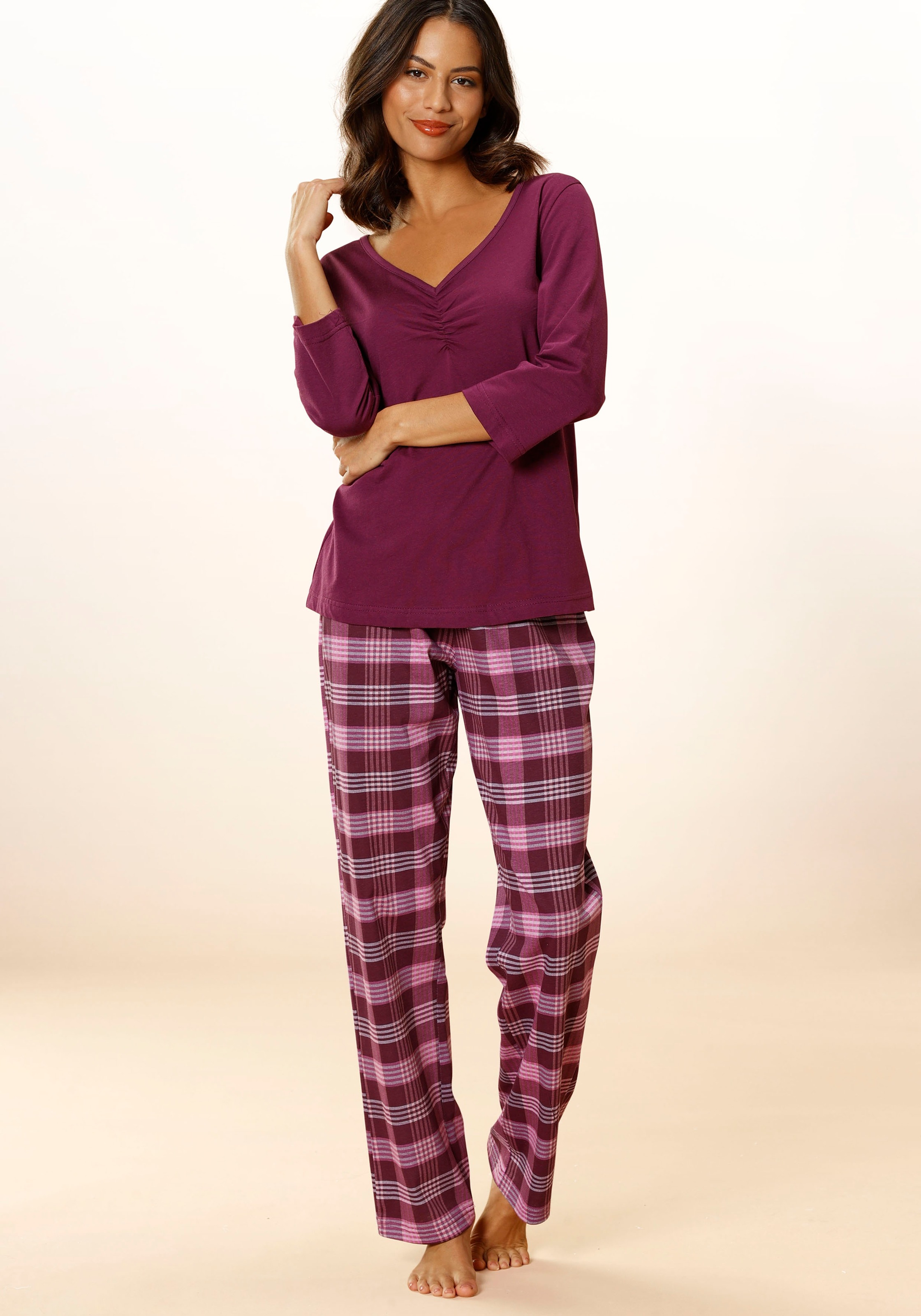 Vivance Dreams Pyjama, (2 tlg.), mit karierter Hose