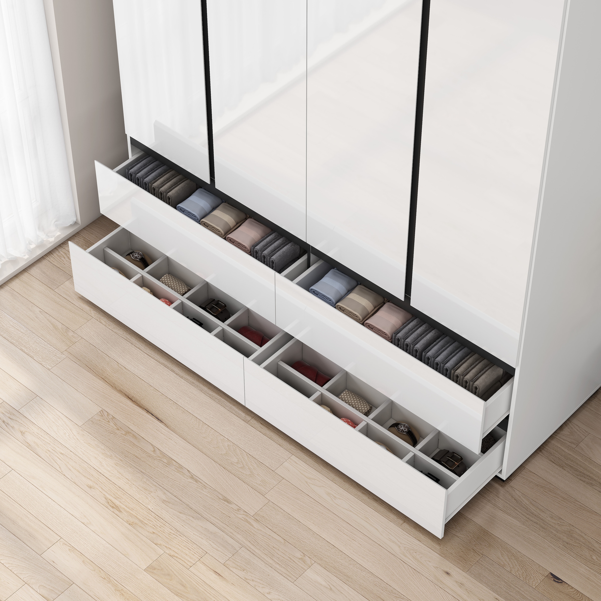 OTTO home Kleiderschrank »Kollin Schlafzimmerschrank mit 4 Türen und 4 Schubladen  Garderobe« Drehtürenschrank mit perfekter Innenausstattung, hochglanz Fronten