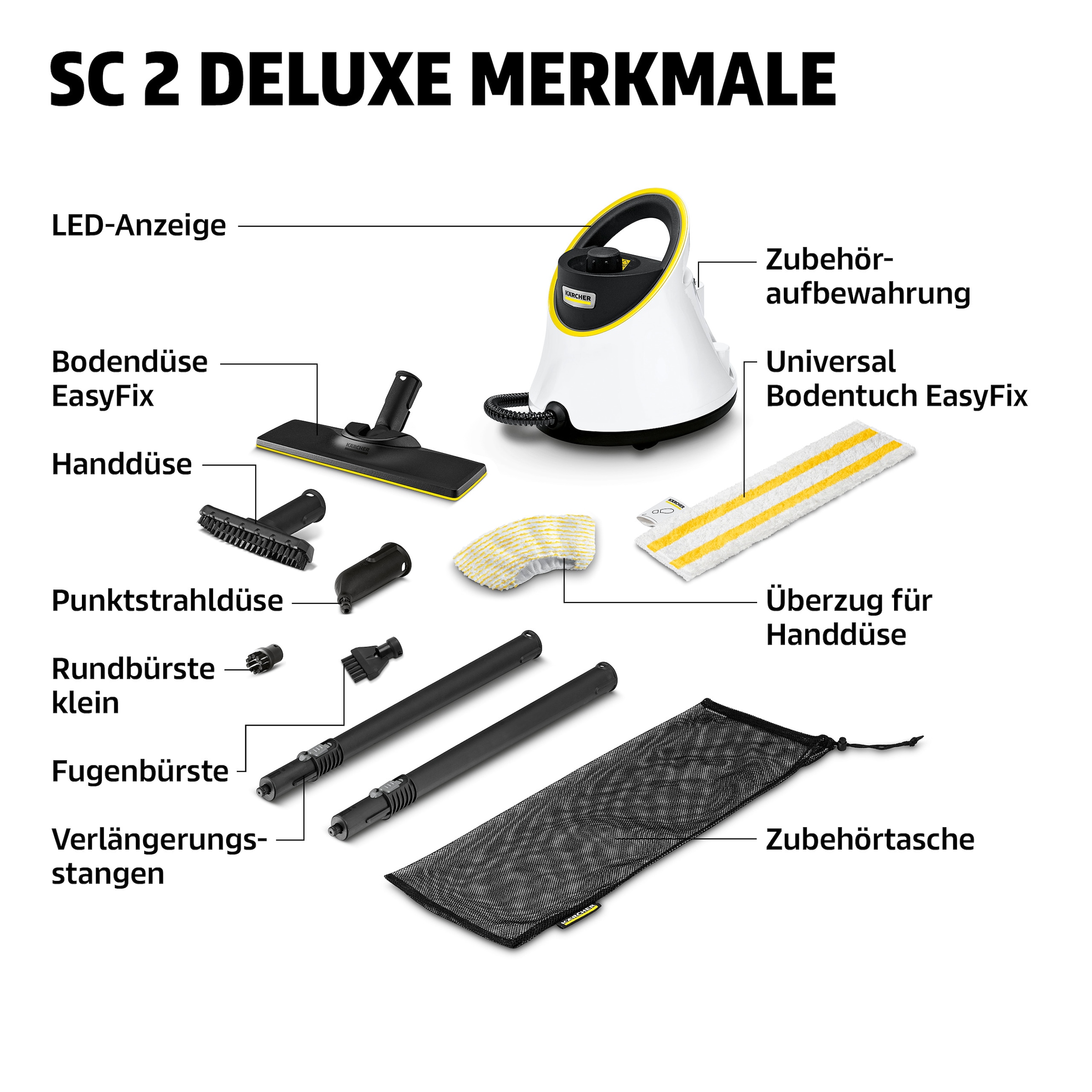 KÄRCHER Dampfreiniger »SC 2 DELUXE« Flächenleistung: ca. 75m², Tank: 1 l, Dampfdruck: max. 3,2 bar,