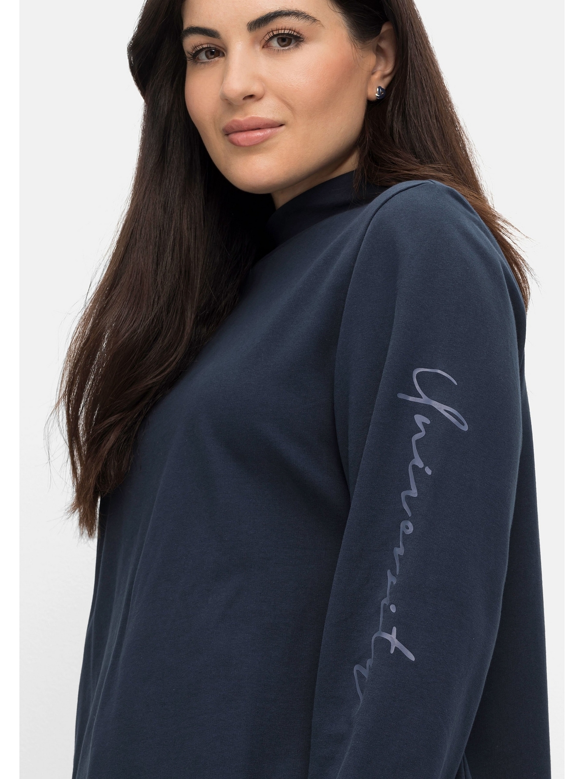 Stehkragen Sheego mit Sweatshirt »Große Größen« und Wordingprint