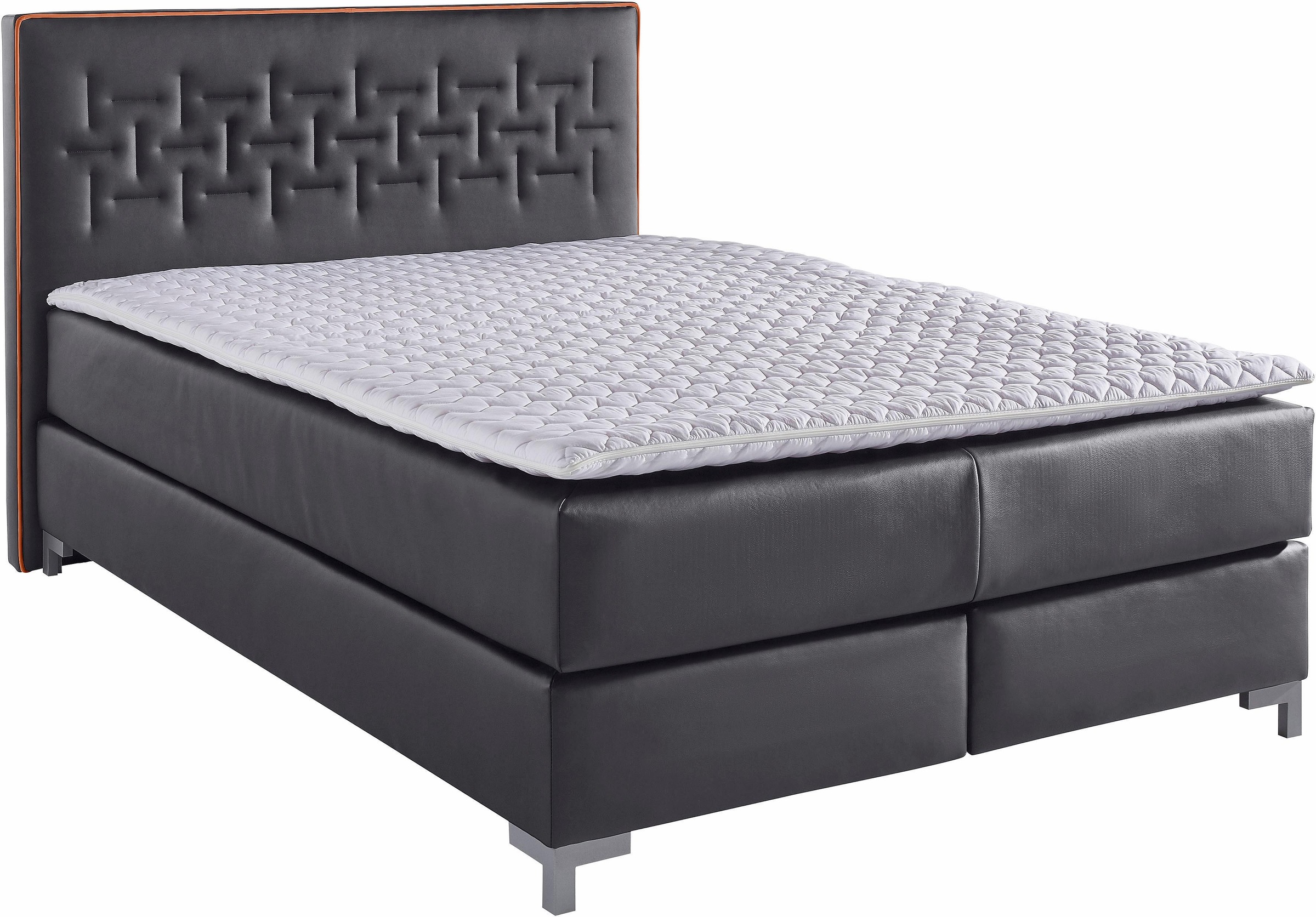 Boxspringbett HOME AFFAIRE "Coos", grau (anthrazit, orange), B:149cm L:212cm, Bezug Topper 100% Polyester;Kunstleder, Komplettbetten, Boxspringbett, mit besonderer Steppung im Kopfteil, 3 Matratzenarten, 2 Härtegrade 3