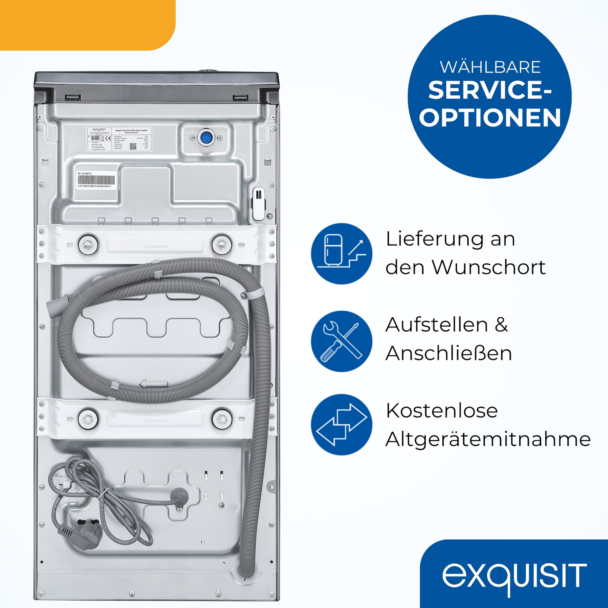 exquisit Waschmaschine »LTO1207-030A silber-dunkel«, 7,5 kg, 15 Programme, Restlaufzeitanzeige, Kindersicheruing