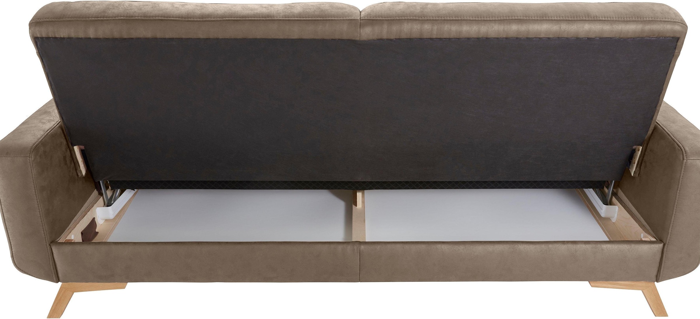 exxpo - sofa fashion 3-Sitzer »Fiord, aktuelles Design, tolle Detailverarbeitung im Sitz und Rücken«, bequem, wahlweise Kippcouch mit Bettfunktion und Bettkasten, Holzfuß